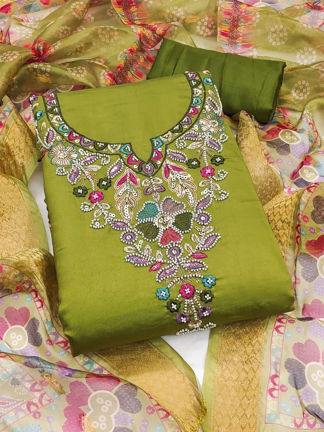 Rangtulika Ethnics Embroidered Unstitched Dress Material - view 1