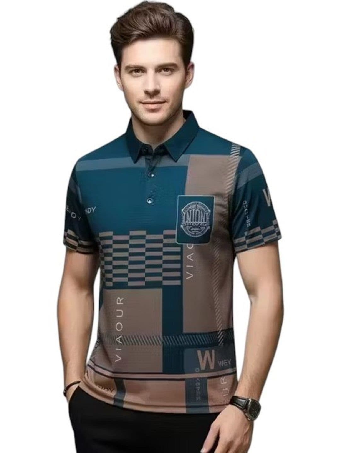 NAUGHTYMEN Men Printed Polo Collar Pockets Slim Fit T-shirt - view 1