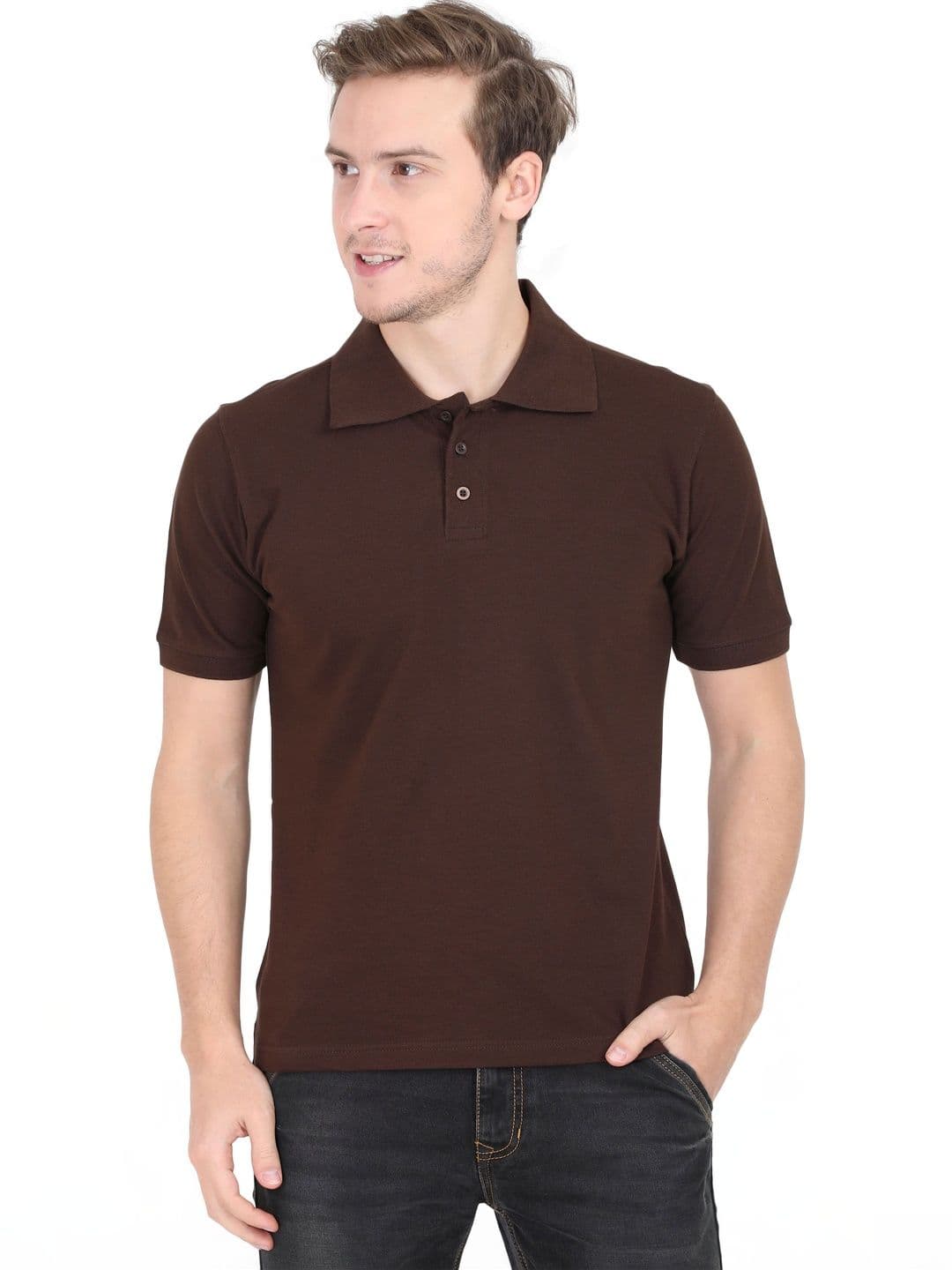 RSO Outfits Men Brown Solid Cotton Polo Collar T-shirt - view 1