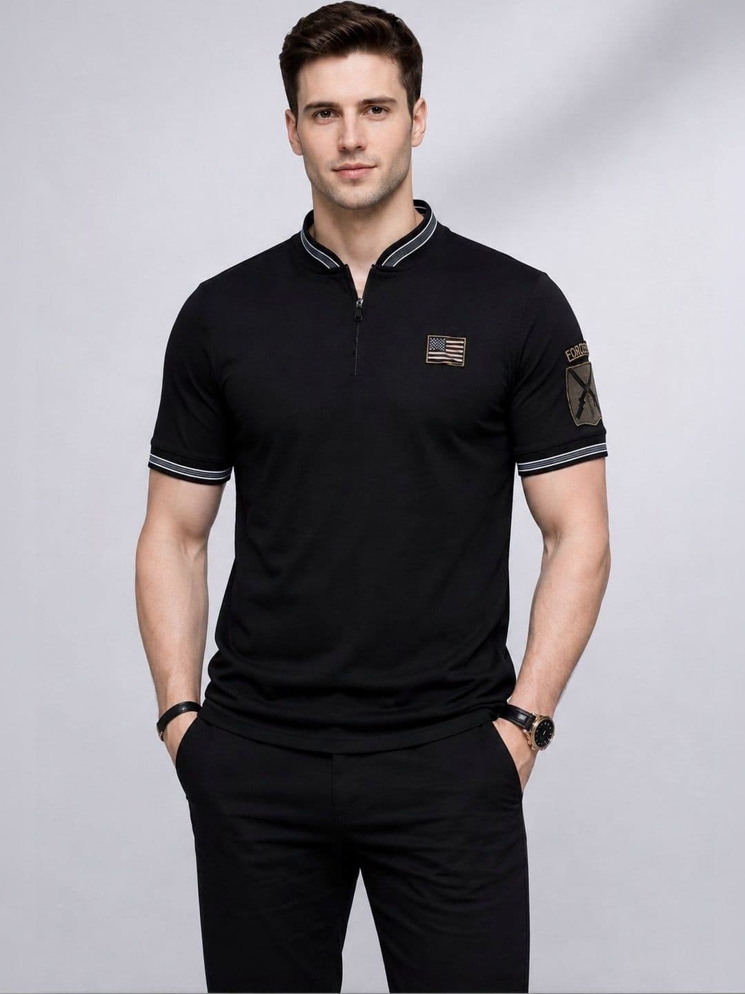 NAUGHTYMEN Men Brand Logo Polo Collar Slim Fit T-shirt - view 1