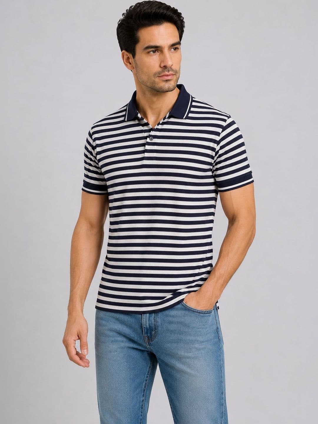 HERE&NOW Men Striped Polo Collar T-shirt - view 1