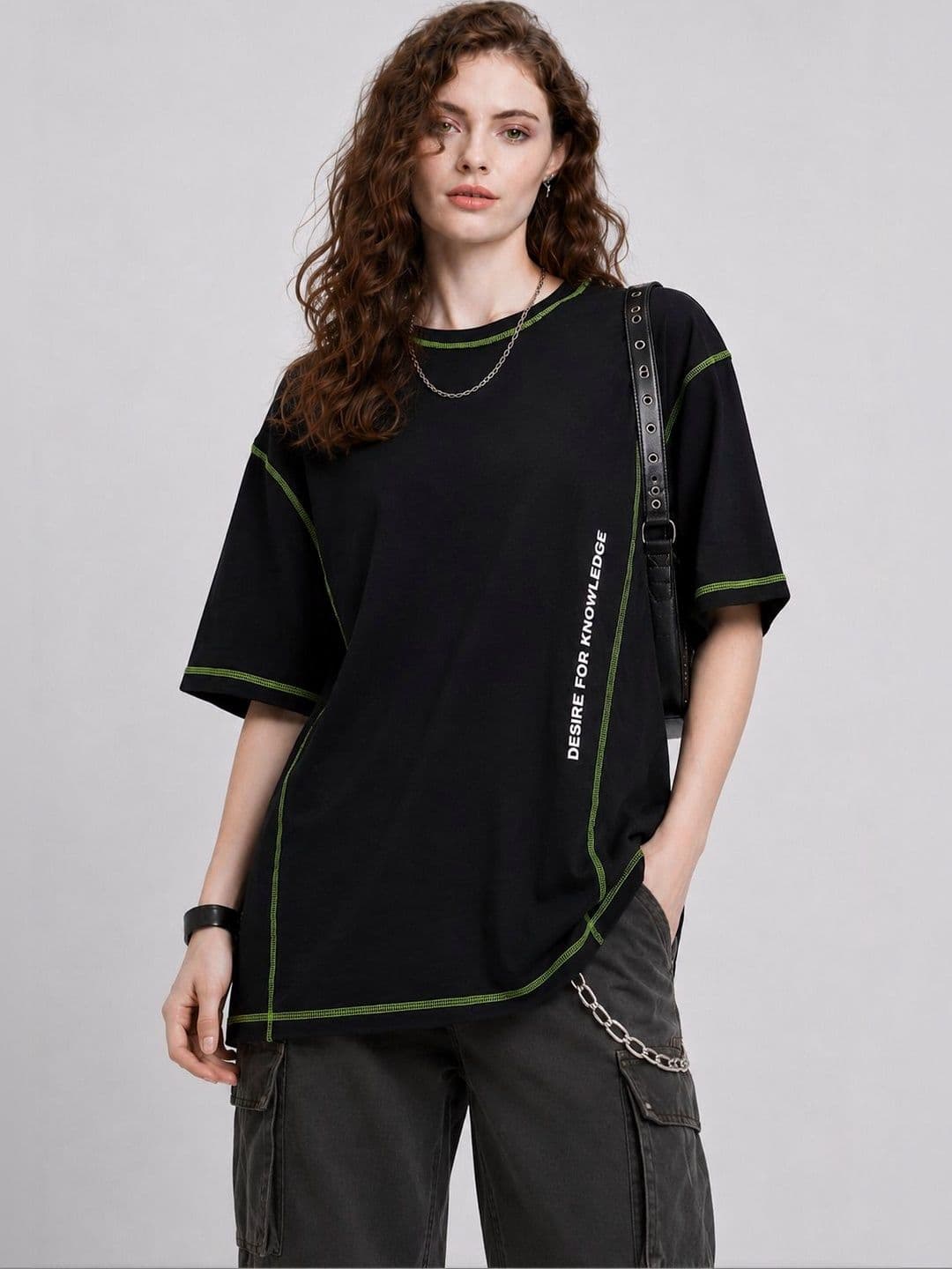 DOOR74 Women Typography Printed Drop-Shoulder Sleeves T-shirt - view 1
