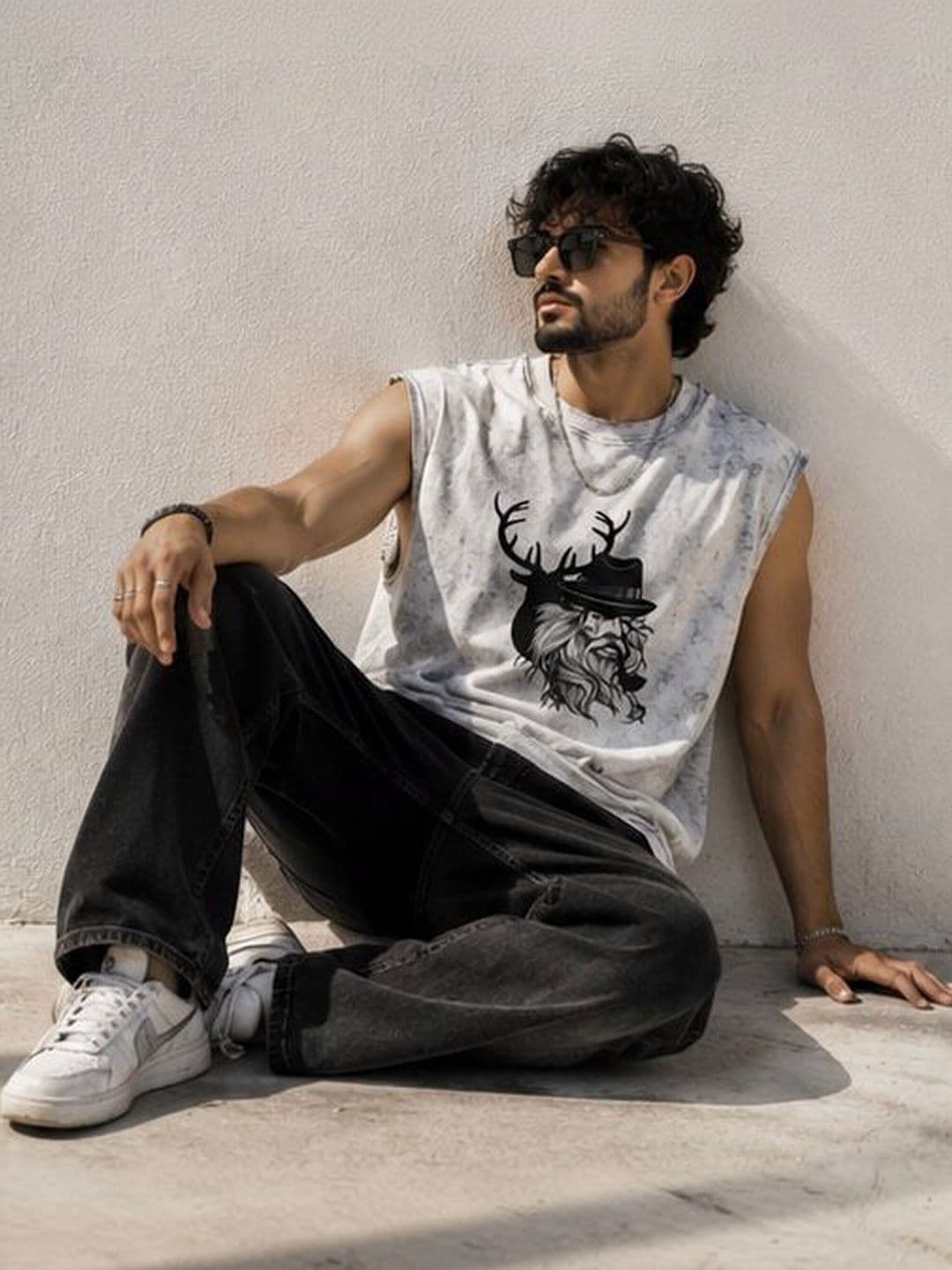 THE MODVUE Graphic Printed Sleeveless Regular Fit T-Shirt - view 1