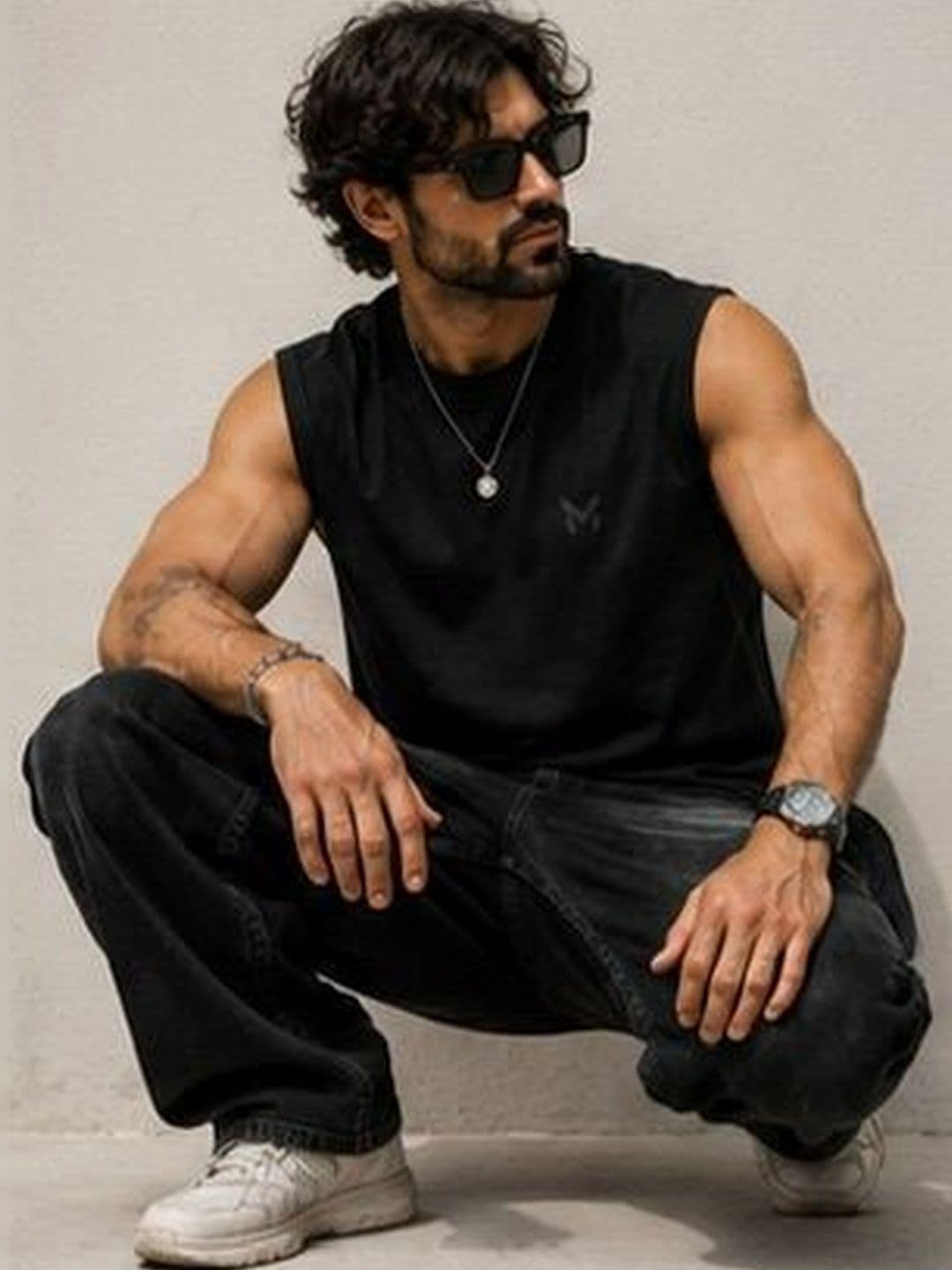 THE MODVUE Brand Logo Printed Sleeveless Regular Fit T-Shirt - view 1