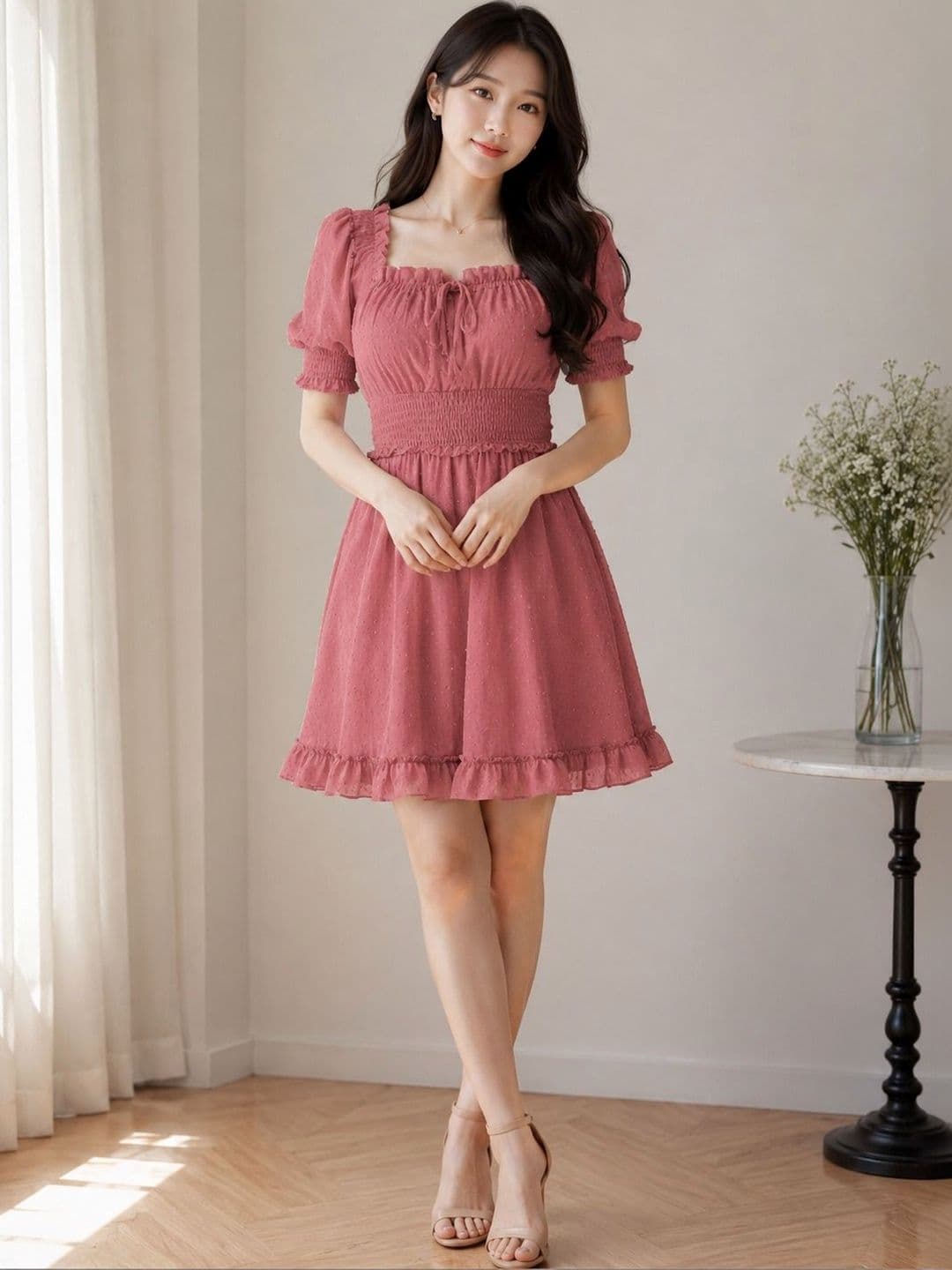 Mast & Harbour Puff Sleeve Fit & Flare Mini Dress - view 1