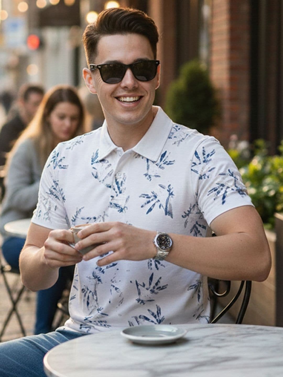 HERE&NOW Men Floral Printed Polo Collar Tropical T-shirt - view 1