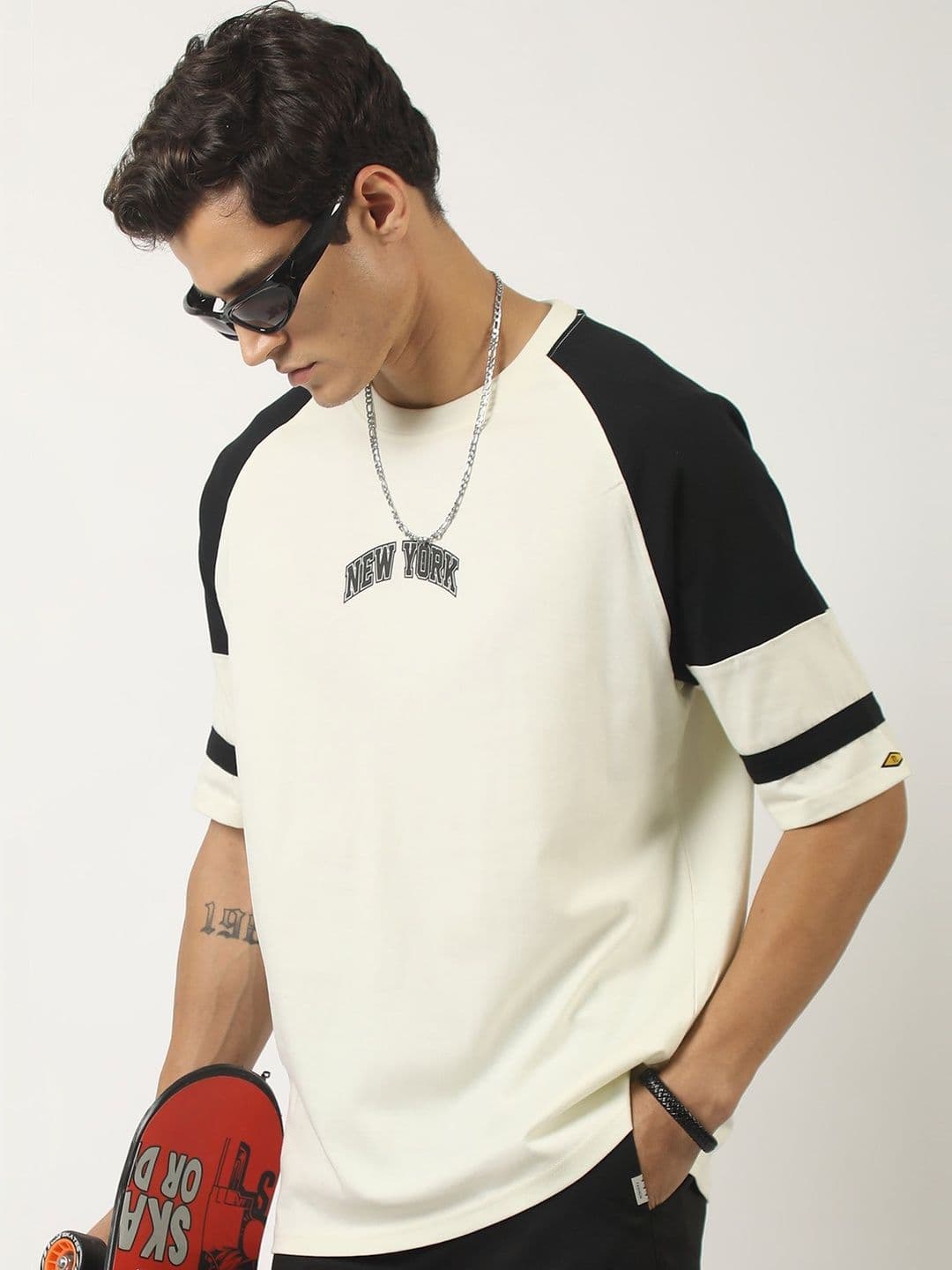 Maniac Men Typography Printed Round Neck Cotton Oversized T-shirt - view 1