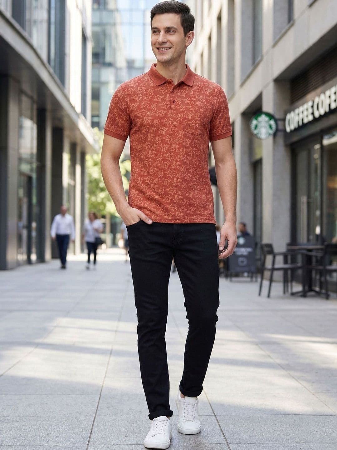Mast & Harbour Men Floral Printed Polo Collar Pockets T-shirt - view 1