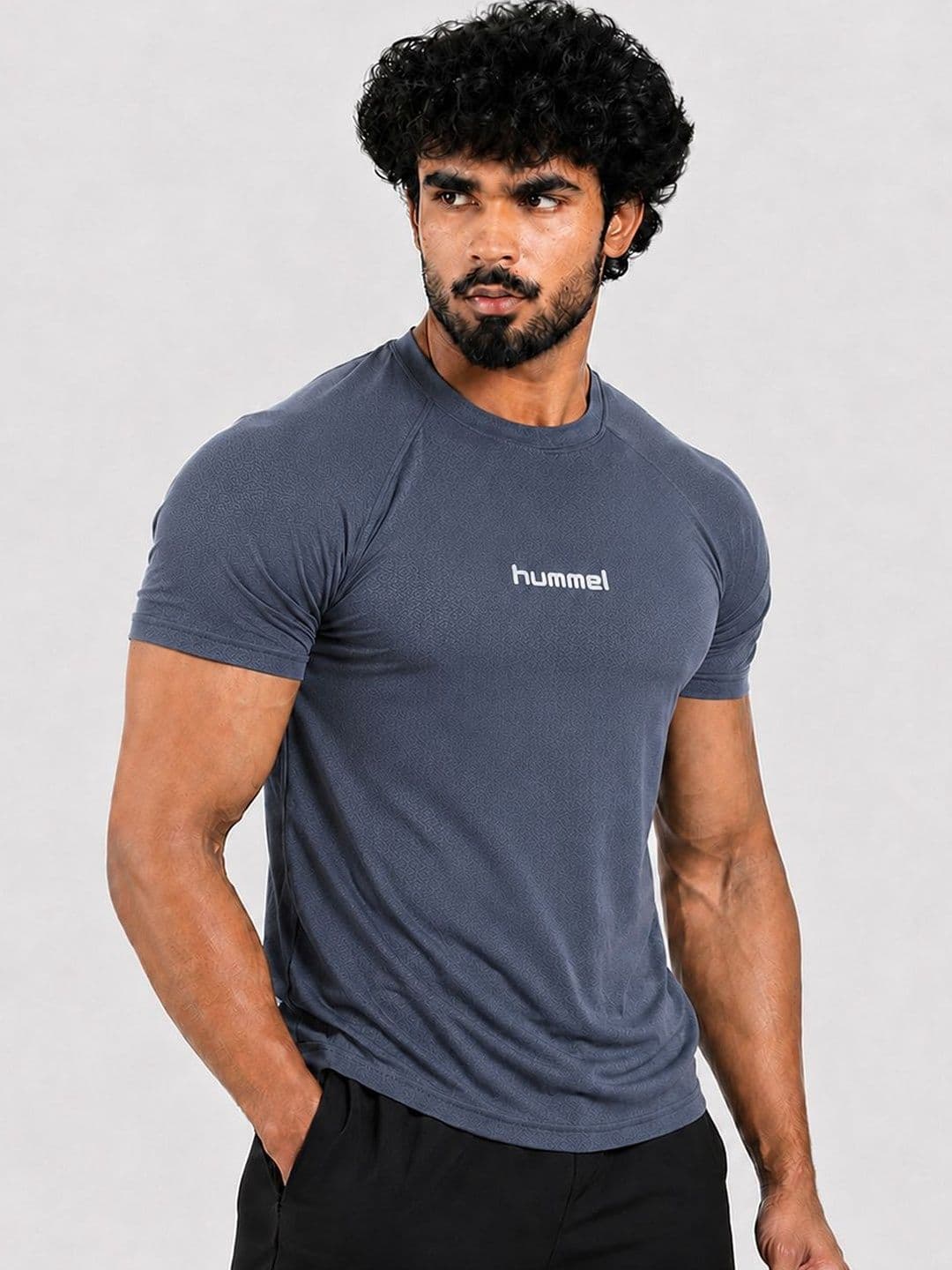 hummel Men Antimicrobial Brand Logo Printed Round Neck Compression T-shirt - view 1