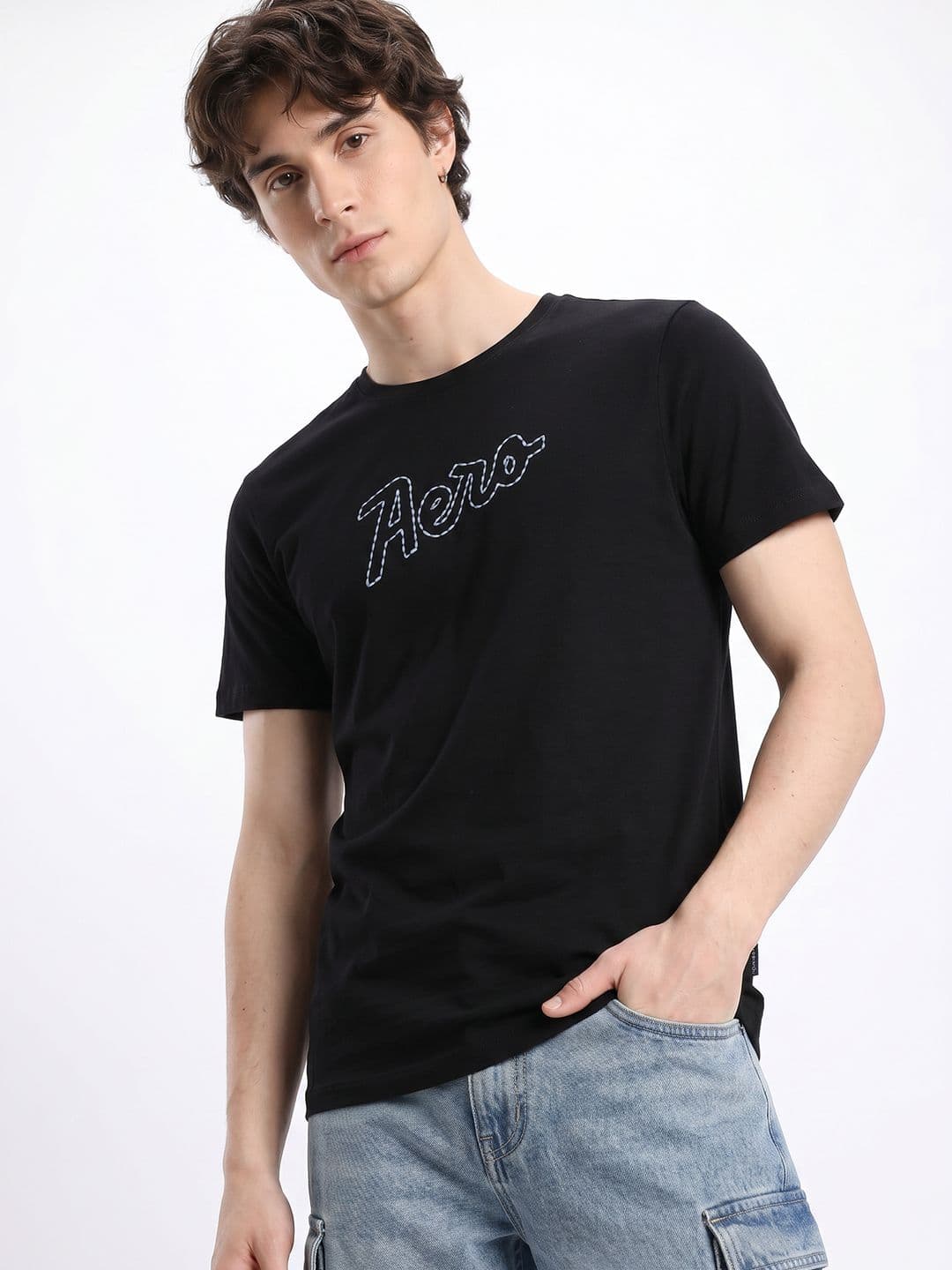 Aeropostale Brand Logo Embroidered Pure Cotton T-shirt - view 1