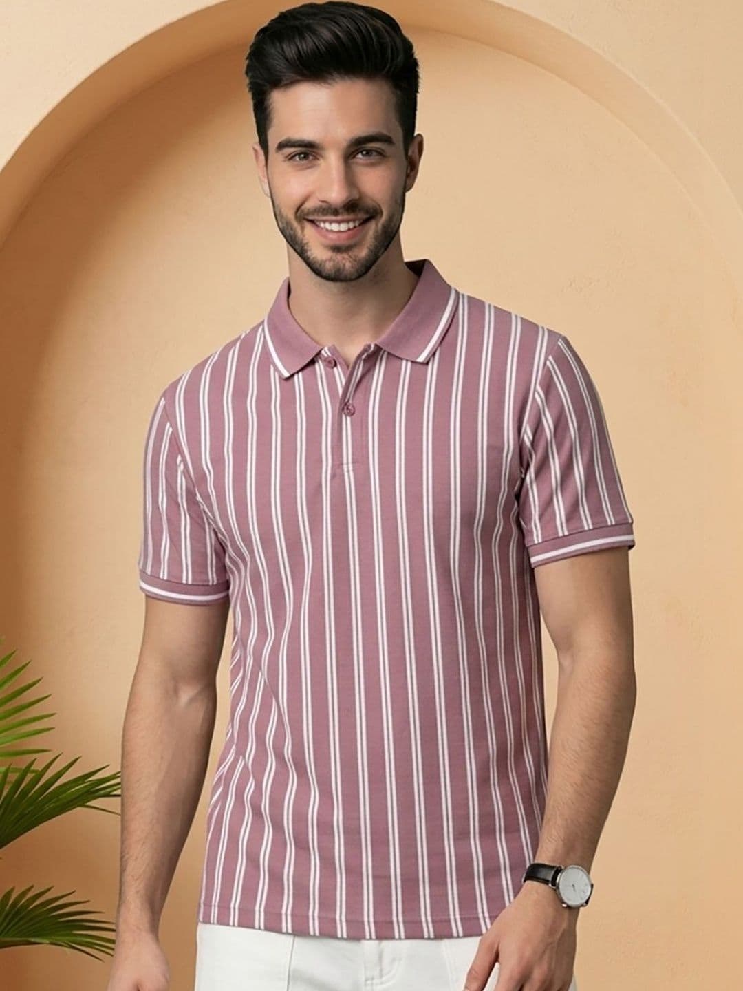 HERE&NOW Men Striped Polo Collar T-shirt - view 1