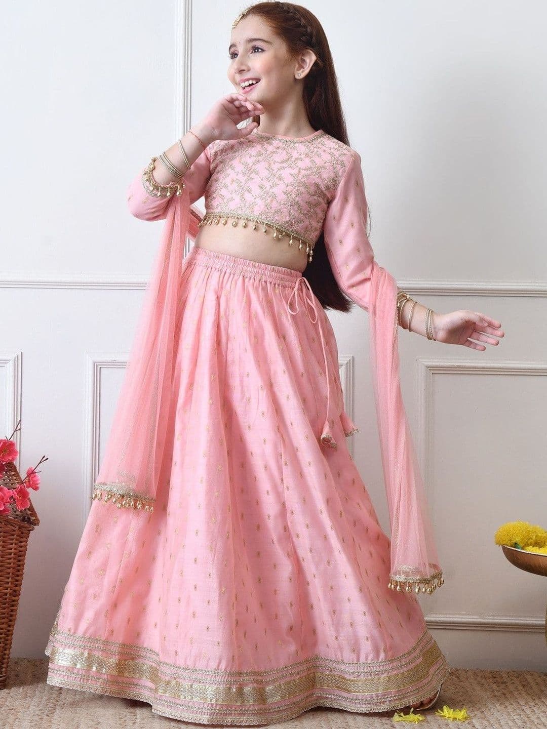 House of Pataudi Embroidered Round Neck Lehenga With Choli & Dupatta - view 1