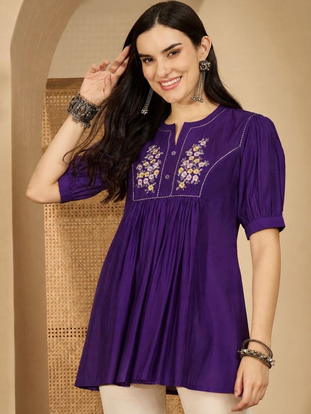Sangria Floral Embroidered Thread Work Thread Work Empire Kurti - view 1