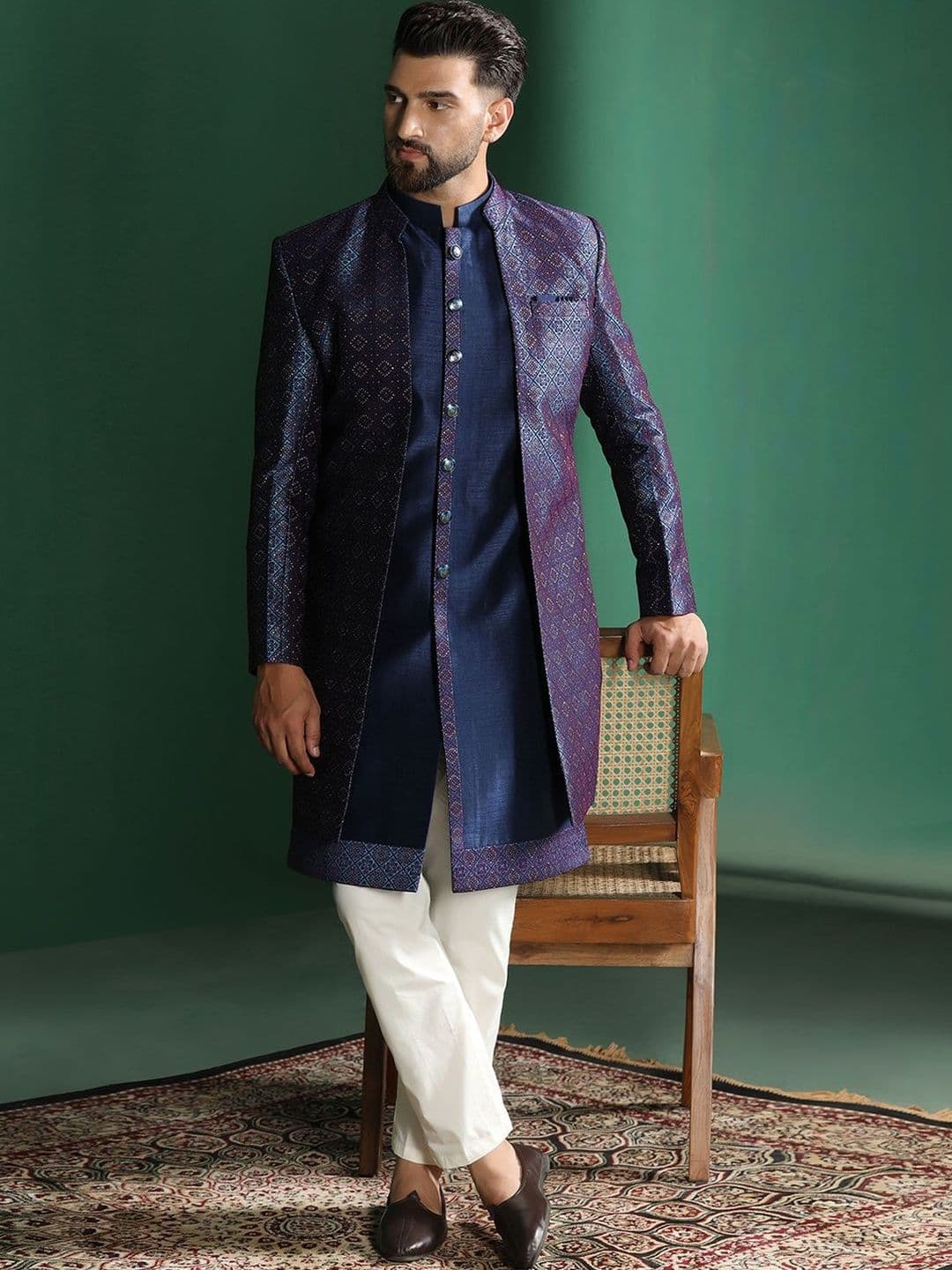 SOURAGYA Embroidered Mandarin Collar Sherwani - view 1