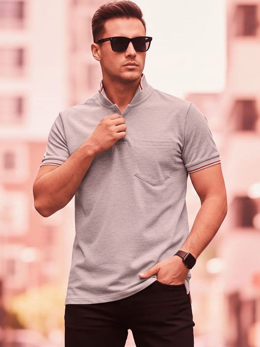 HERE&NOW Men Polo Collar Pockets T-shirt - view 1