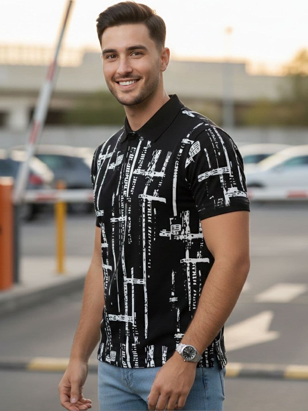 HERE&NOW Men Printed Polo Collar T-shirt - view 1