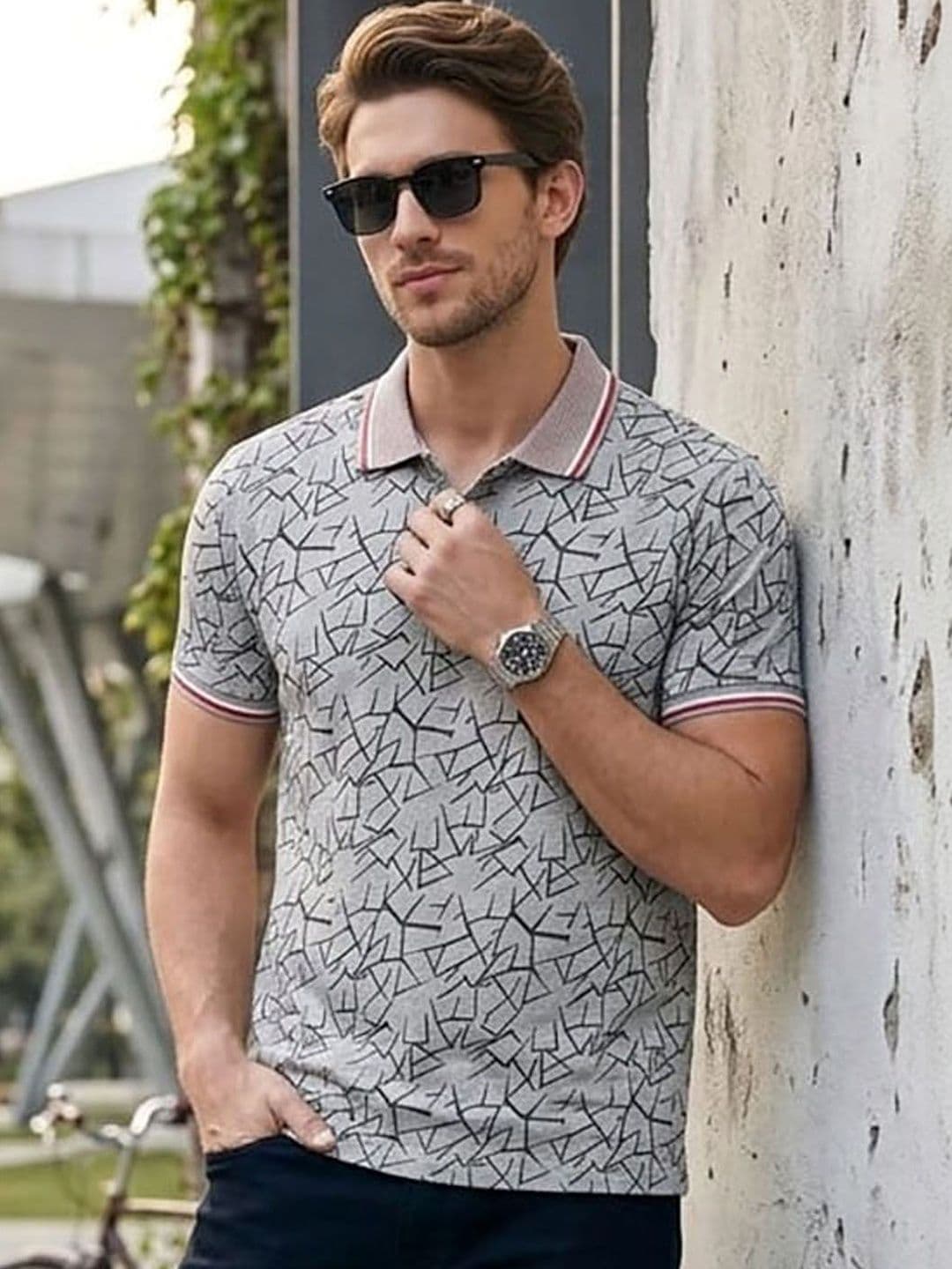 HERE&NOW Men Printed Polo Collar T-shirt - view 1