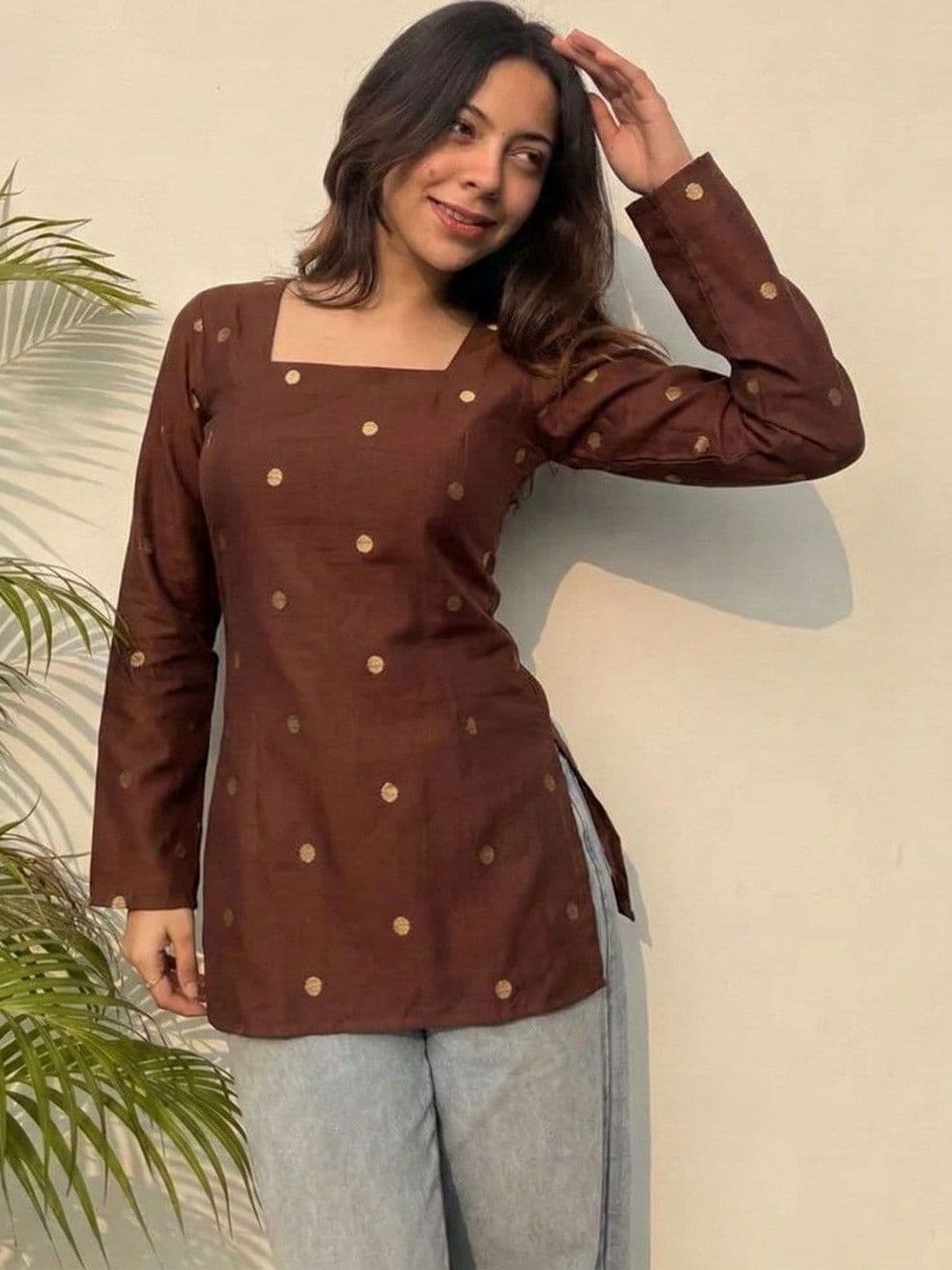 GoSriKi Polka Dot Printed Square Neck Kurti - view 1