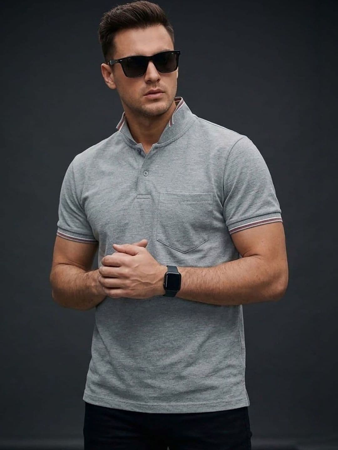 HERE&NOW Men Polo Collar Pockets T-shirt - view 1