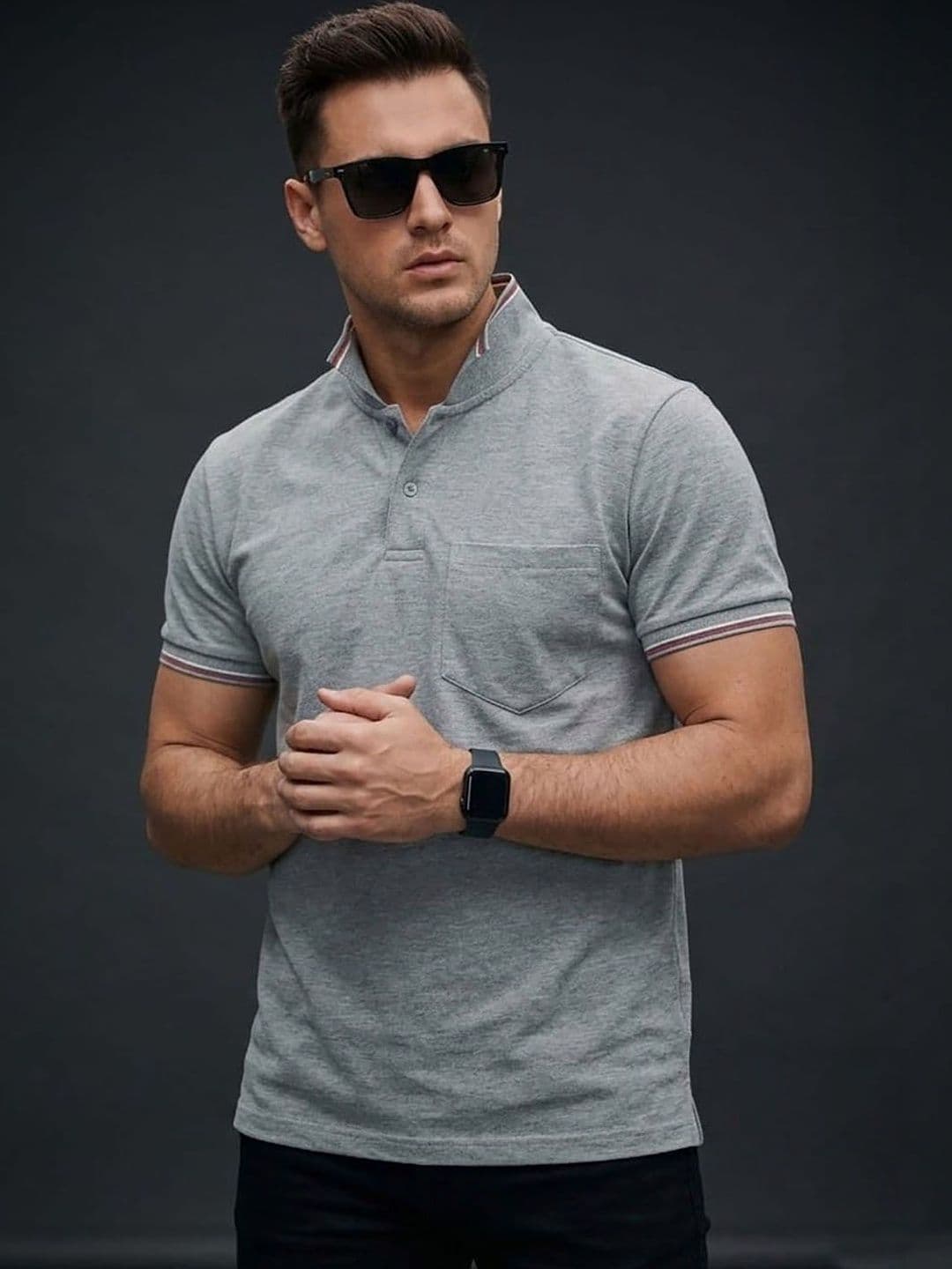 HERE&NOW Men Polo Collar Pockets T-shirt - view 1