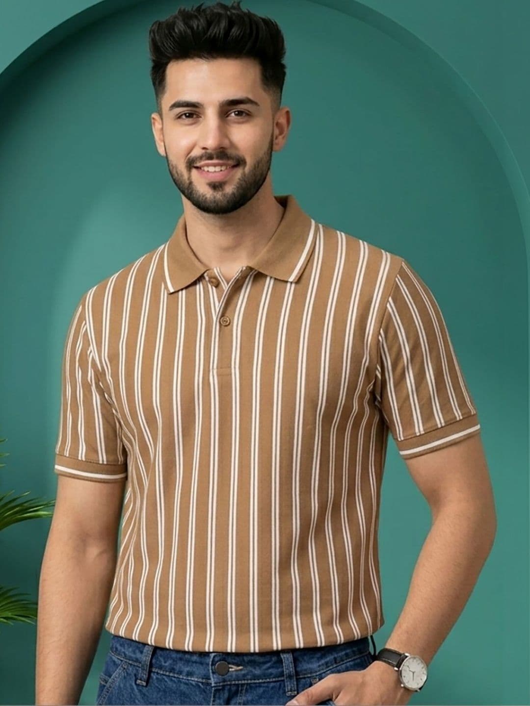 HERE&NOW Men Striped Polo Collar T-shirt - view 1