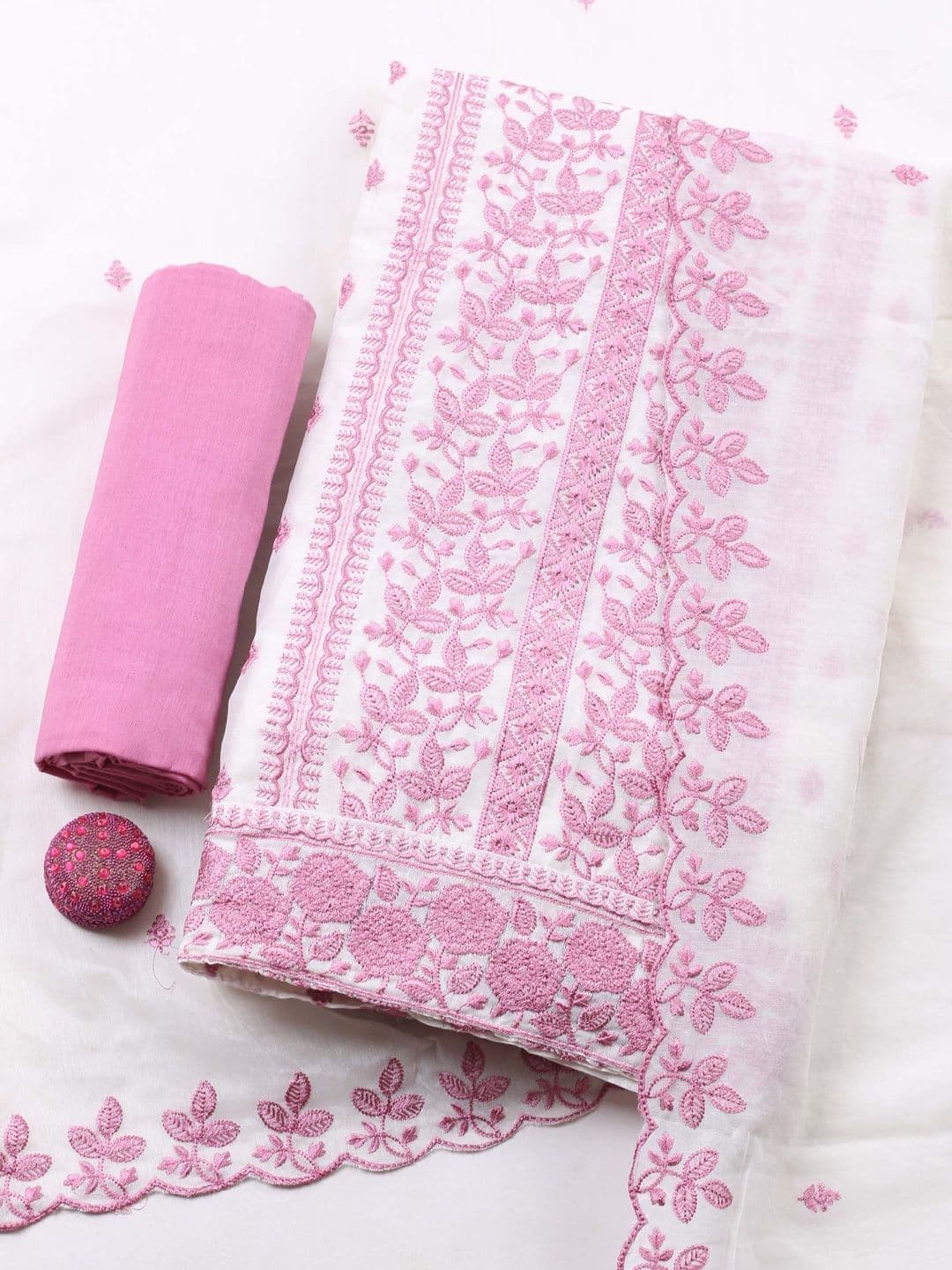 Meena Bazaar Embroidered Pure Cotton Unstitched Dress Material - view 1