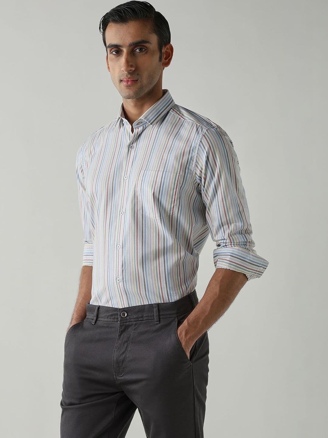 Reid & Taylor Men Relaxed Multi Stripes Striped Casual Shirt - view 1