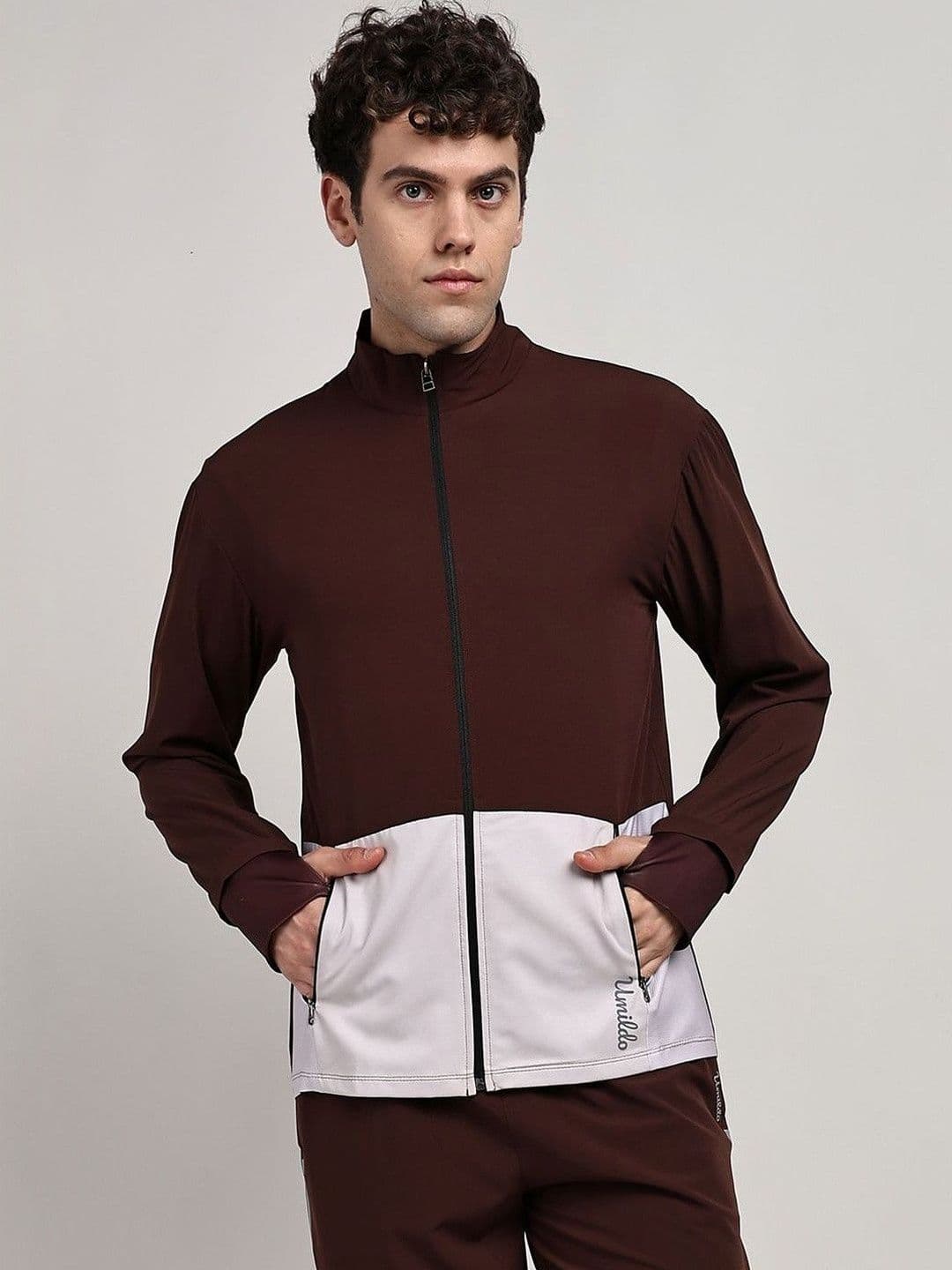 UMILDO Men Brand Logo Colourblocked Lightweight Training or Gym Sporty Jacket - view 1