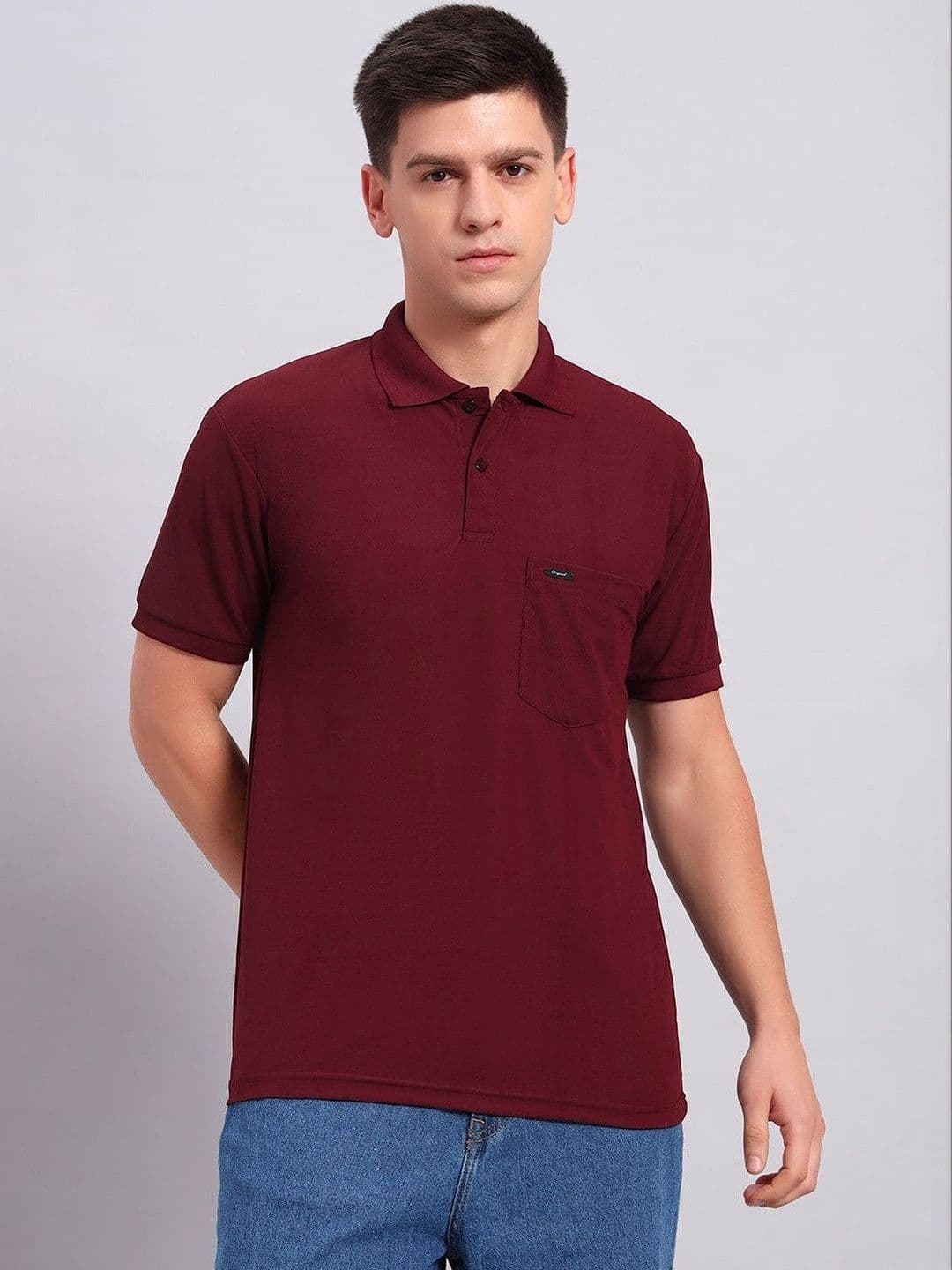 Resilience Maroon Polo Collar Regular Fit T-shirt - view 1