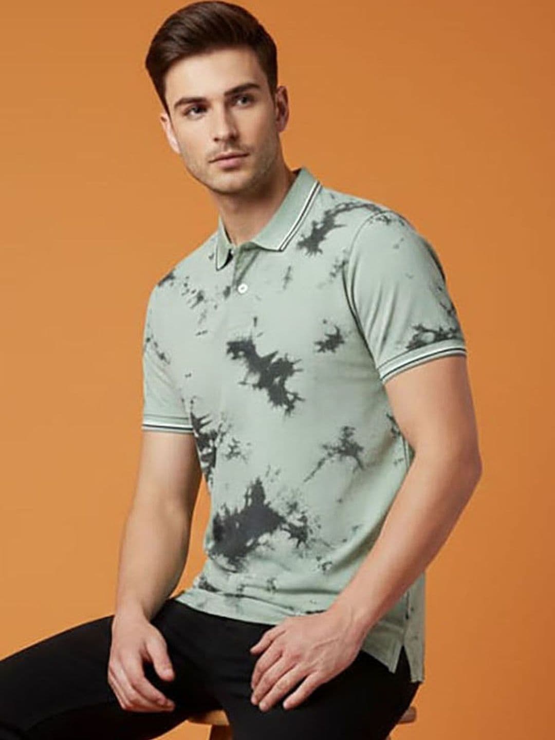 HERE&NOW Men Tie and Dye Dyed Polo Collar T-shirt - view 1