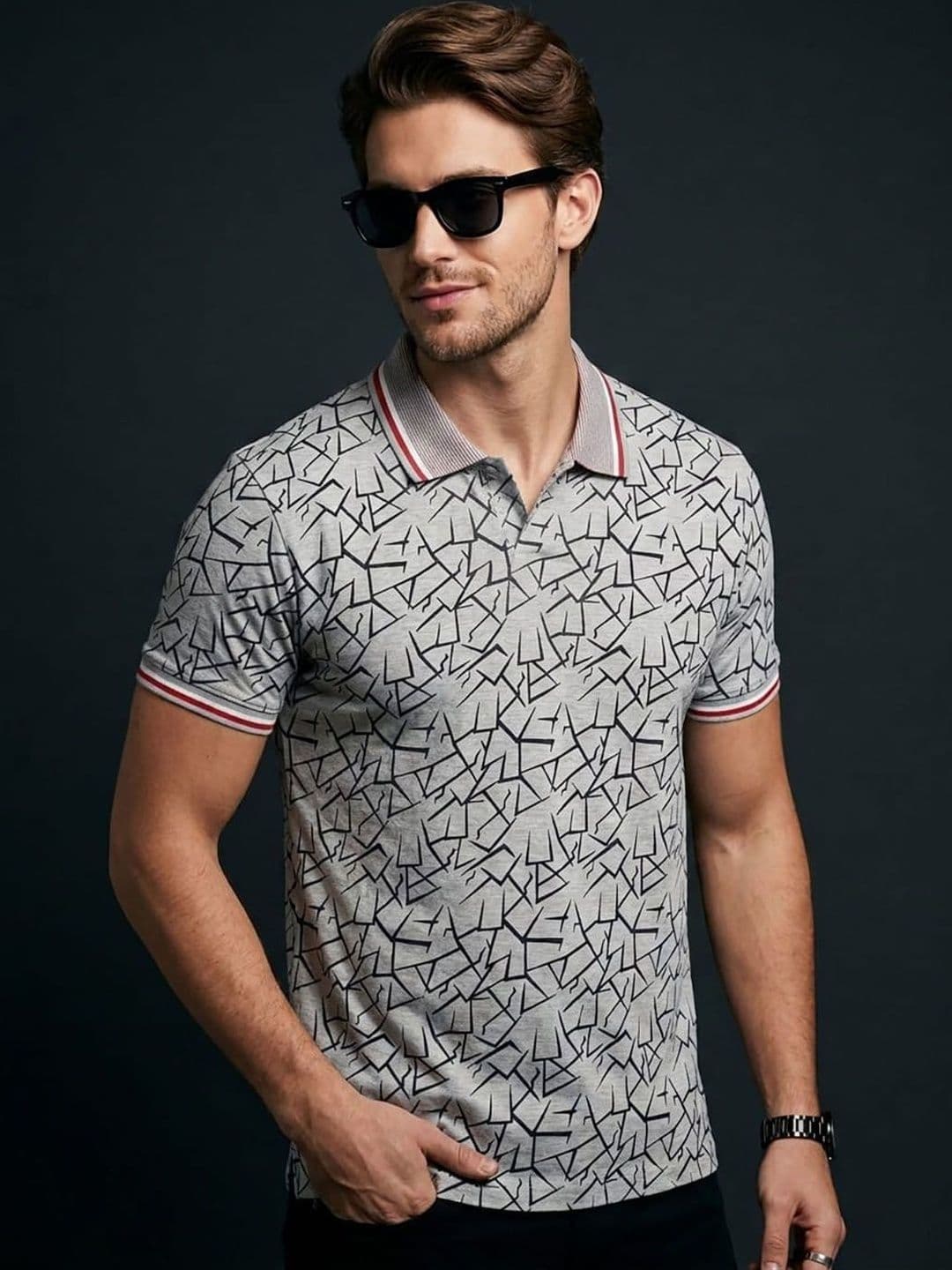 HERE&NOW Men Printed Polo Collar T-shirt - view 1