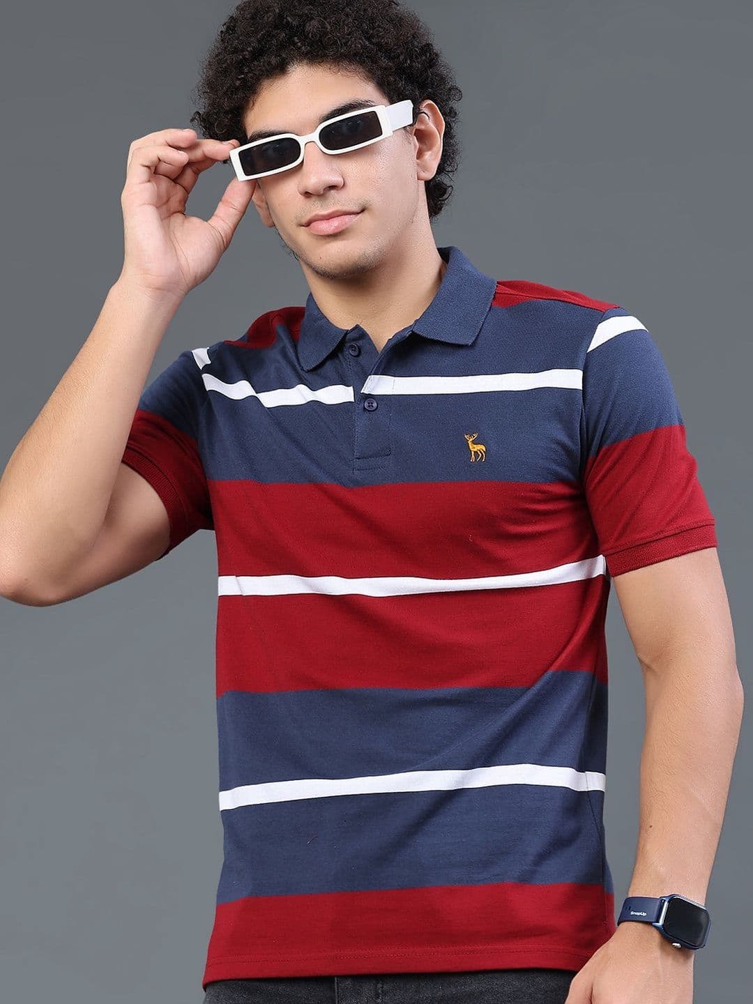LIMEROAD Men Striped Polo Collar T-shirt - view 1