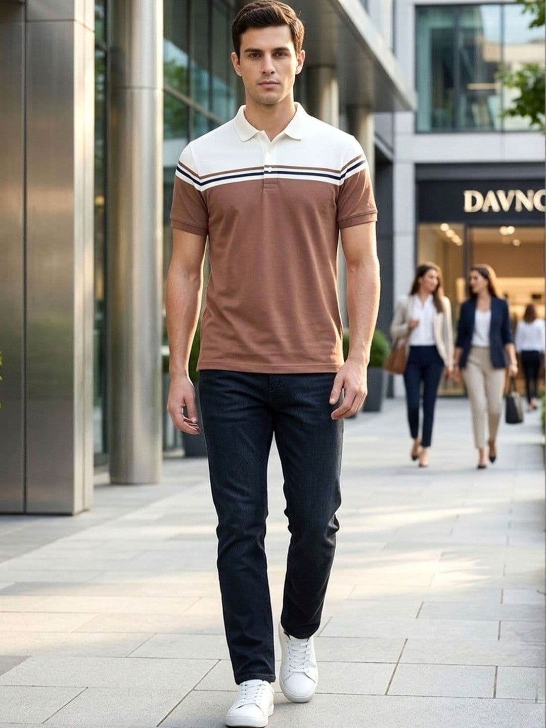 Mast & Harbour Men Colourblocked Polo Collar Pockets T-shirt - view 1
