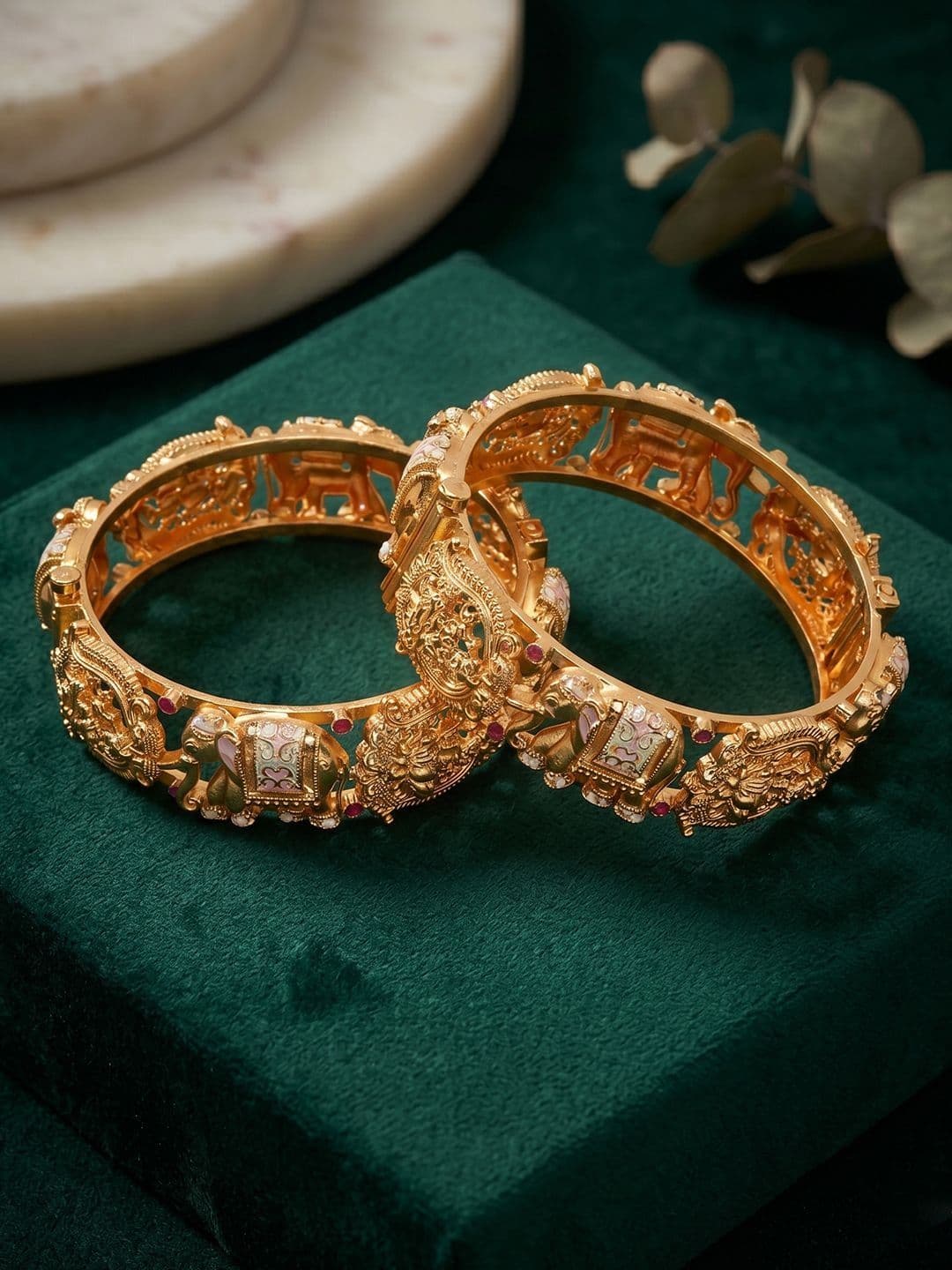 YouBella Set Of 2 Gold-Plated Stone Studded Enamelled Bangles - view 1