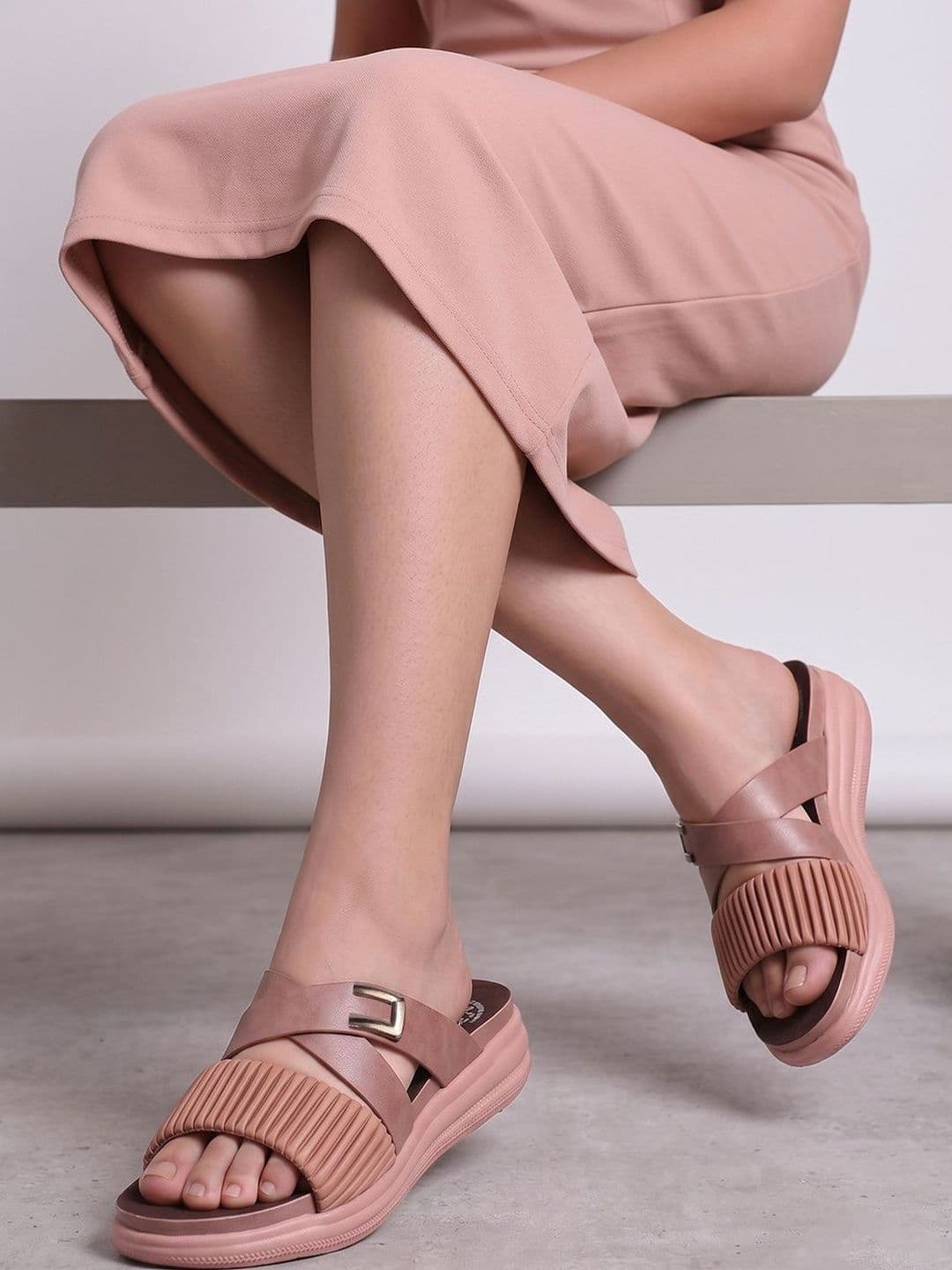 SIRDENILL Women Textured Open Toe Flats with Buckles - view 1