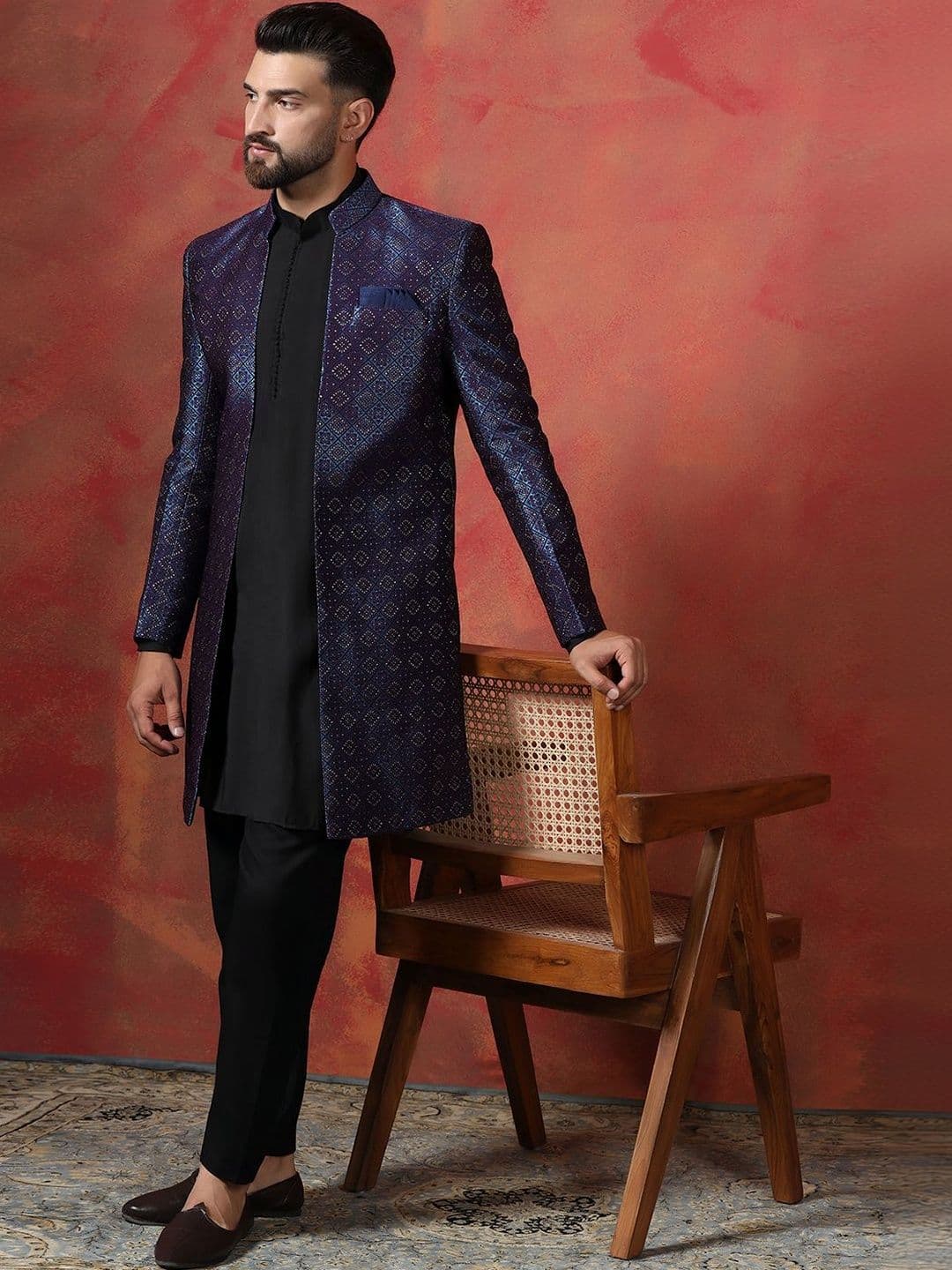 SOURAGYA Embroidered Mandarin Collar Sherwani - view 1