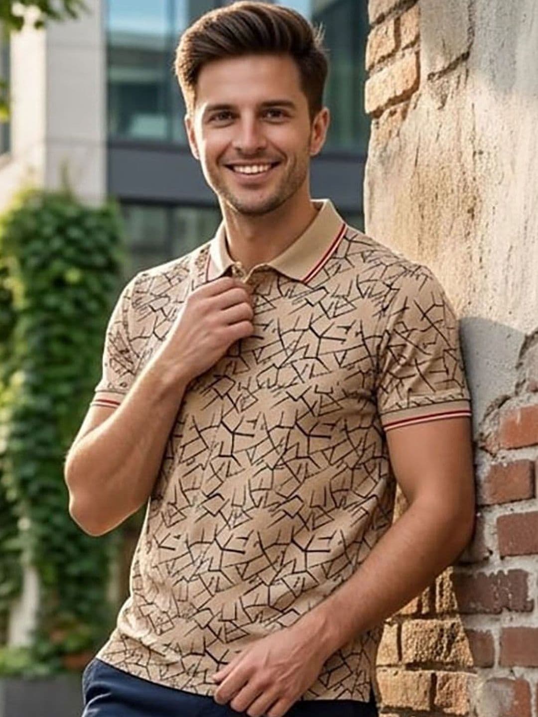 HERE&NOW Men Printed Polo Collar T-shirt - view 1