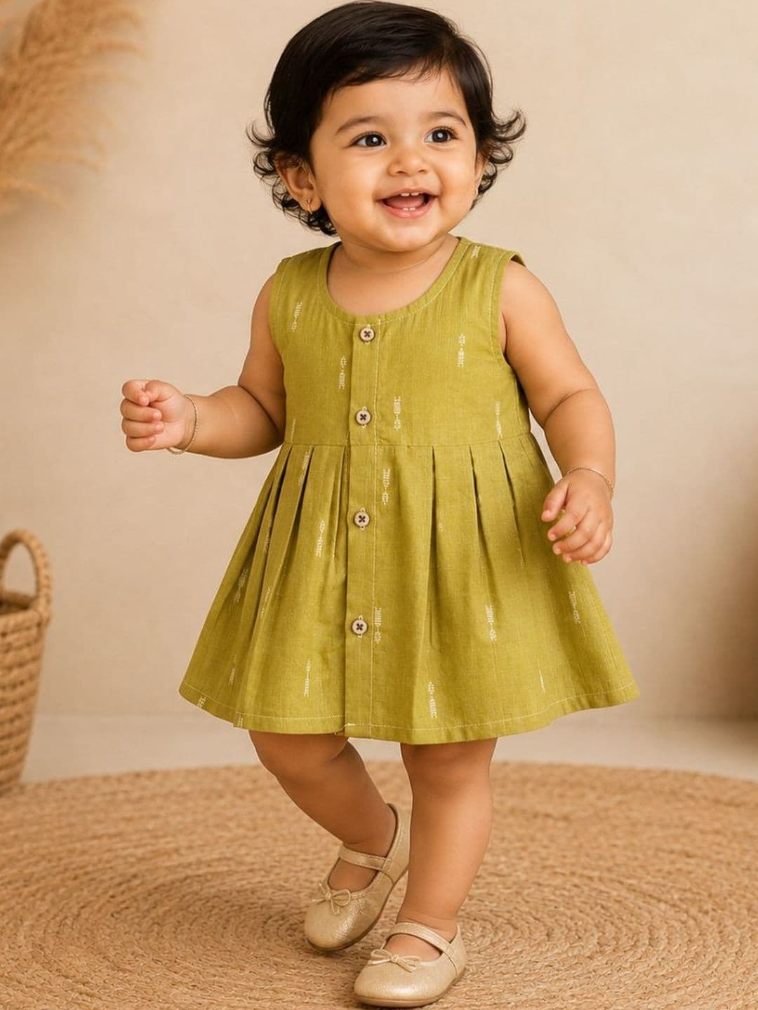 BOONBABIES Infant Girls Printed Round Neck Ethnic Dresses - view 1
