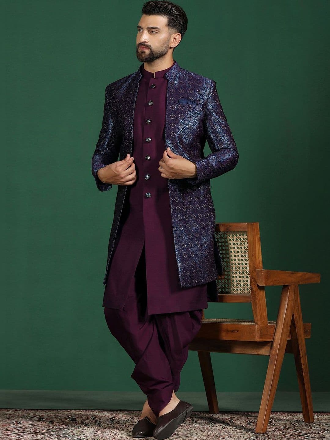 SOURAGYA Embroidered Mandarin Collar Sherwani - view 1