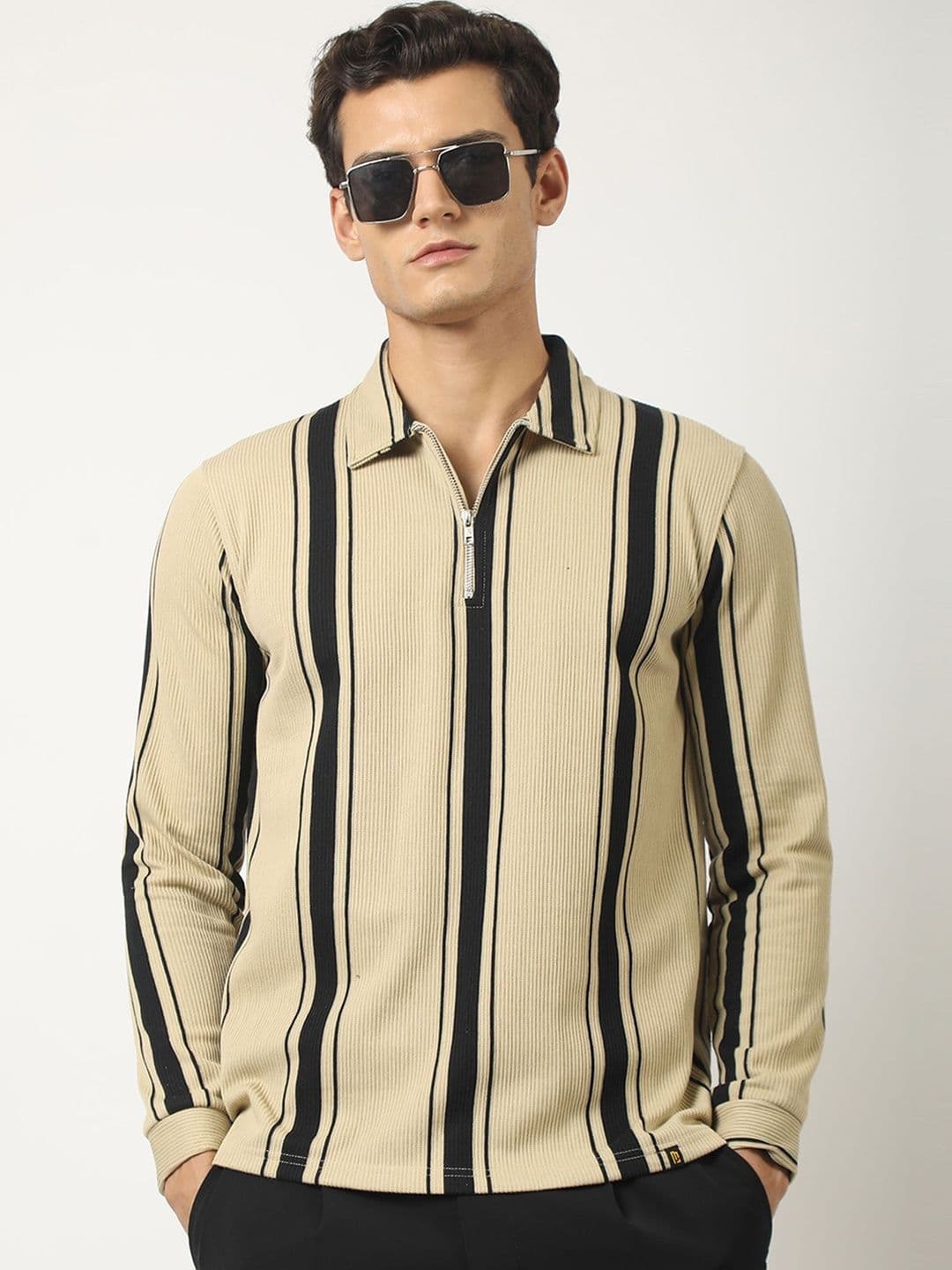 Maniac Striped Polo Collar Cotton T-shirt - view 1
