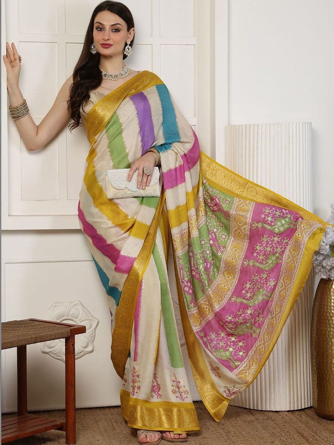HARIKS Striped Zari Designer Saree - view 1