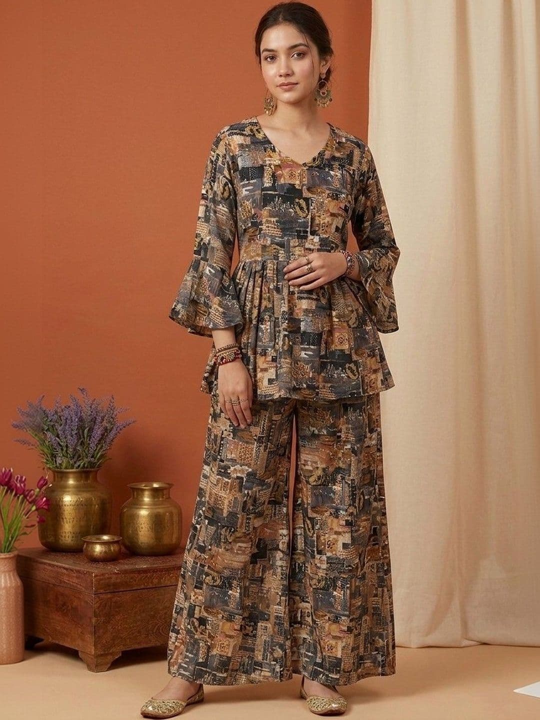 Vagmi Printed Top with Palazzos - view 1