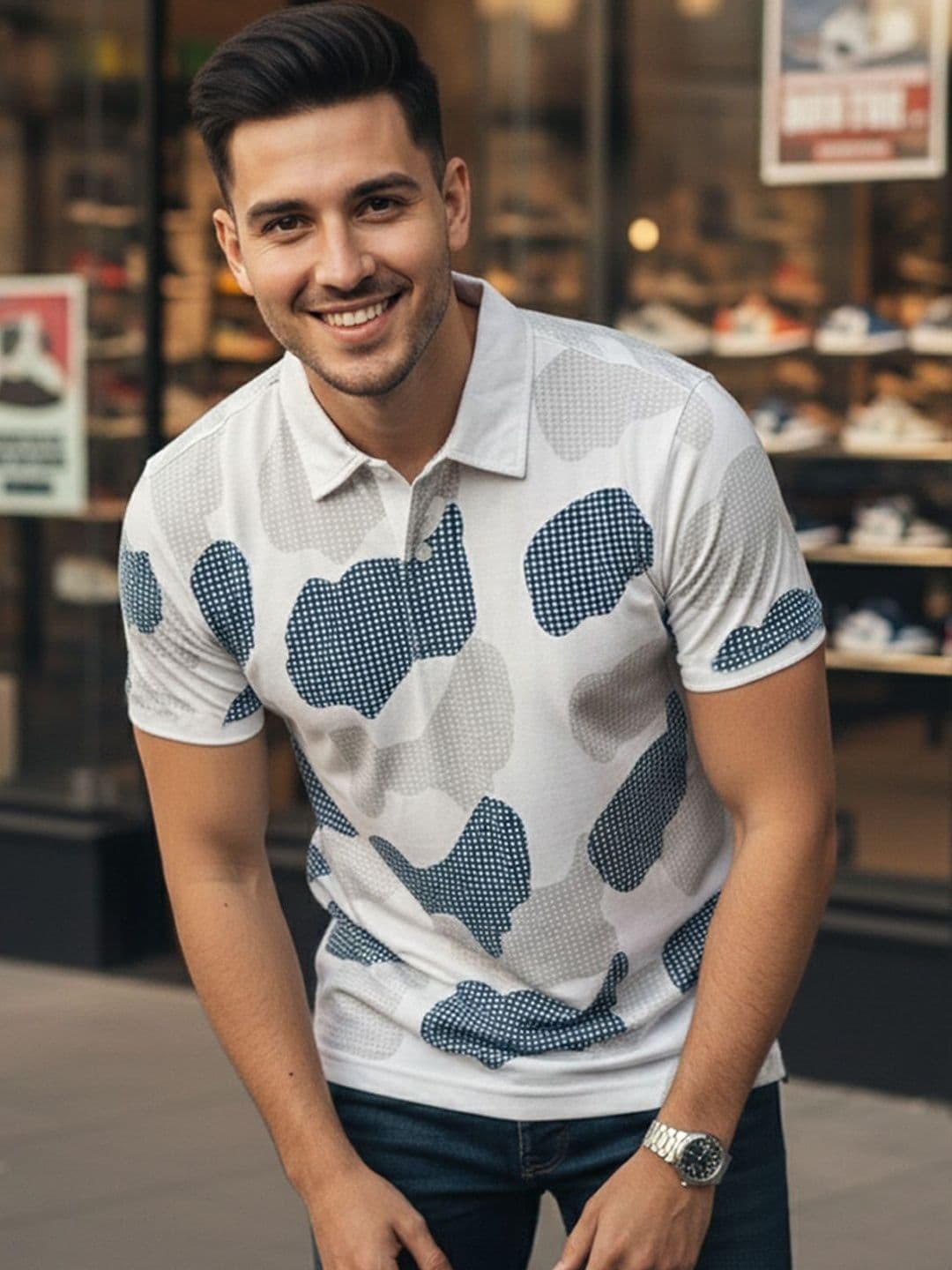 HERE&NOW Men Printed Polo Collar T-shirt - view 1