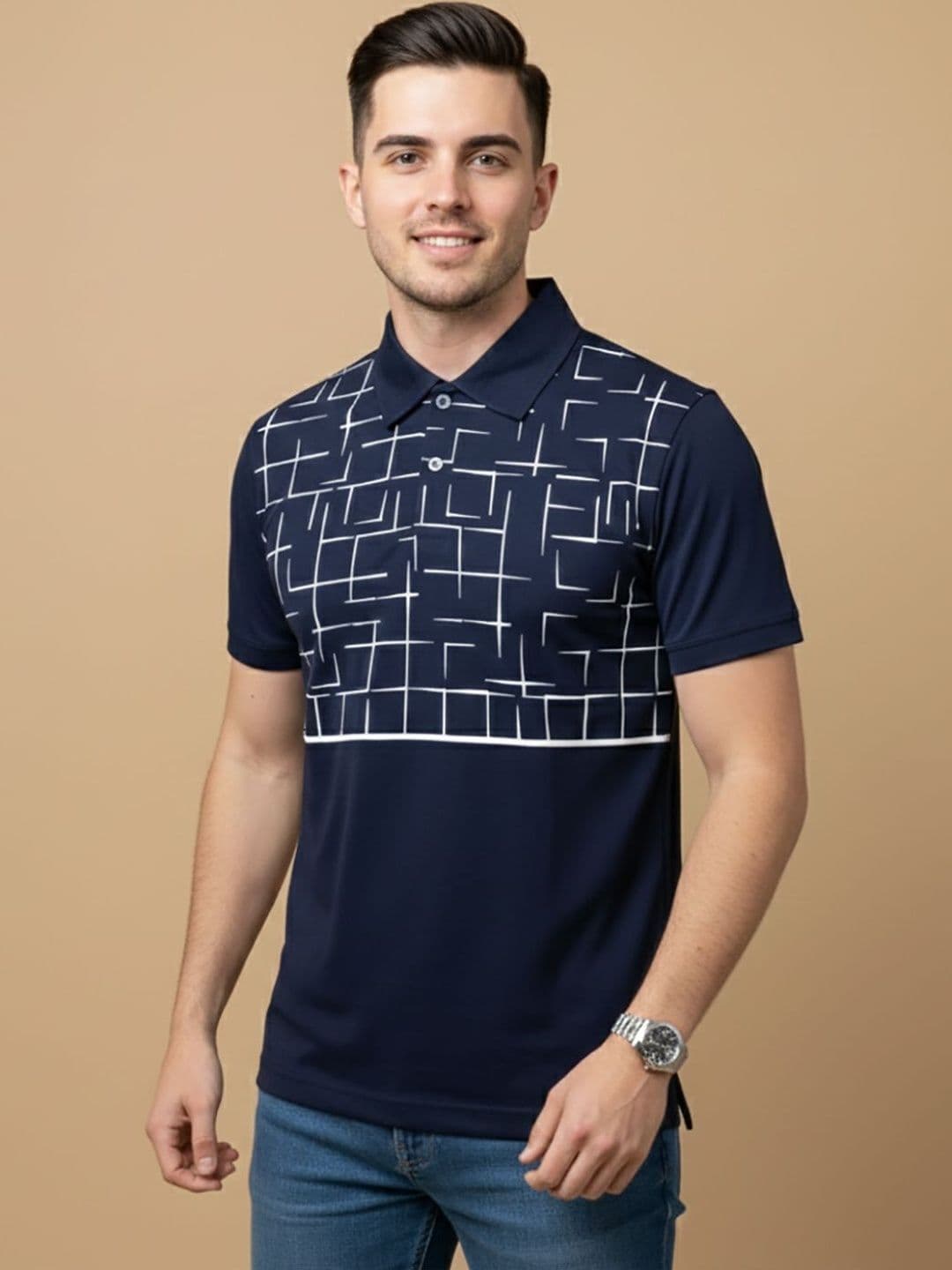 HERE&NOW Men Printed Polo Collar T-shirt - view 1