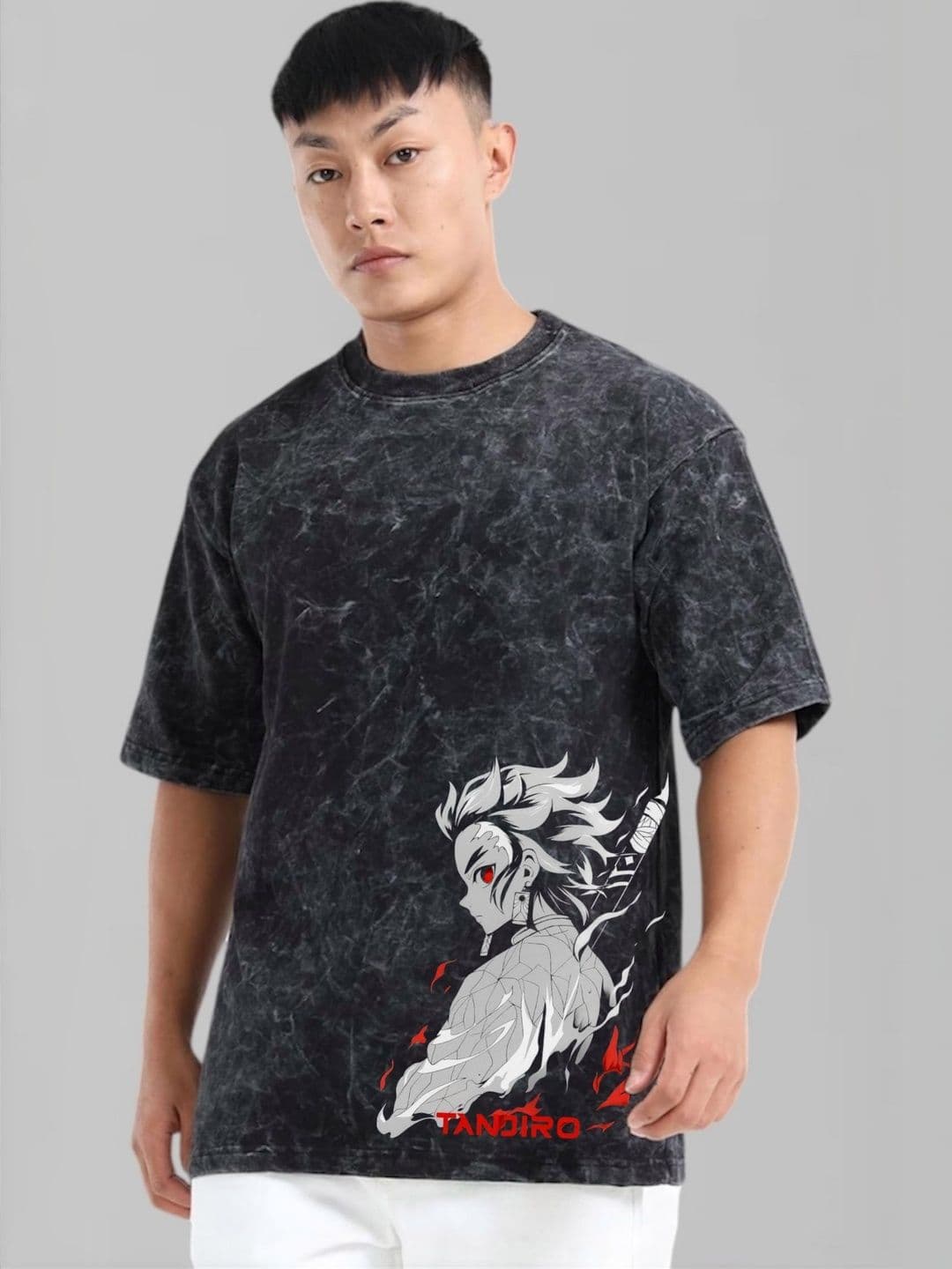 LazyGreg Men Charcoal Graphic Oversized T-shirt - view 1