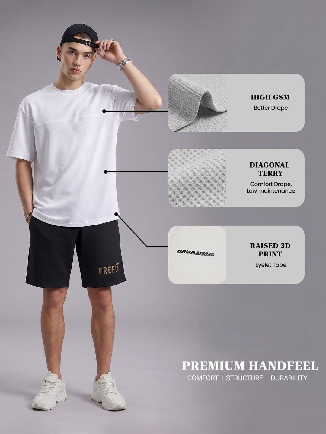 Drop Zero by Glitchez Relaxed Fit Diagonal Terry Pure Cotton T-shirt - view 1
