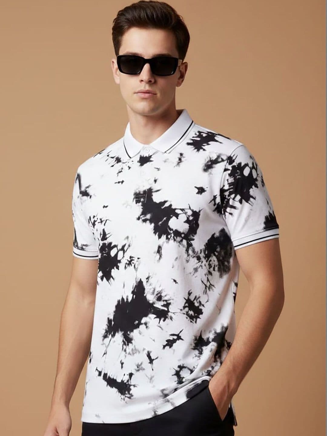 HERE&NOW Men Tie and Dye Dyed Polo Collar T-shirt - view 1