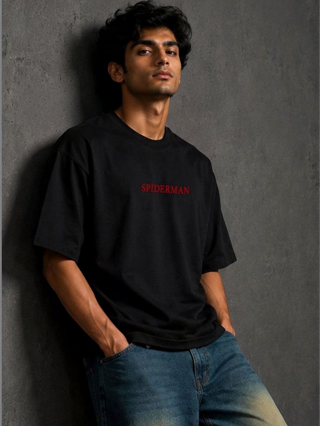 BEOVER Men's Black Oversized Spiderman T-shirt - view 1