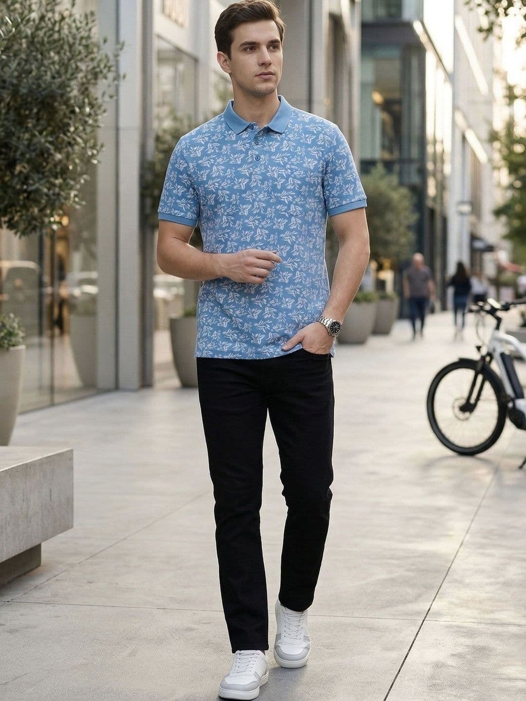 Mast & Harbour Men Floral Printed Polo Collar Pockets T-shirt - view 1