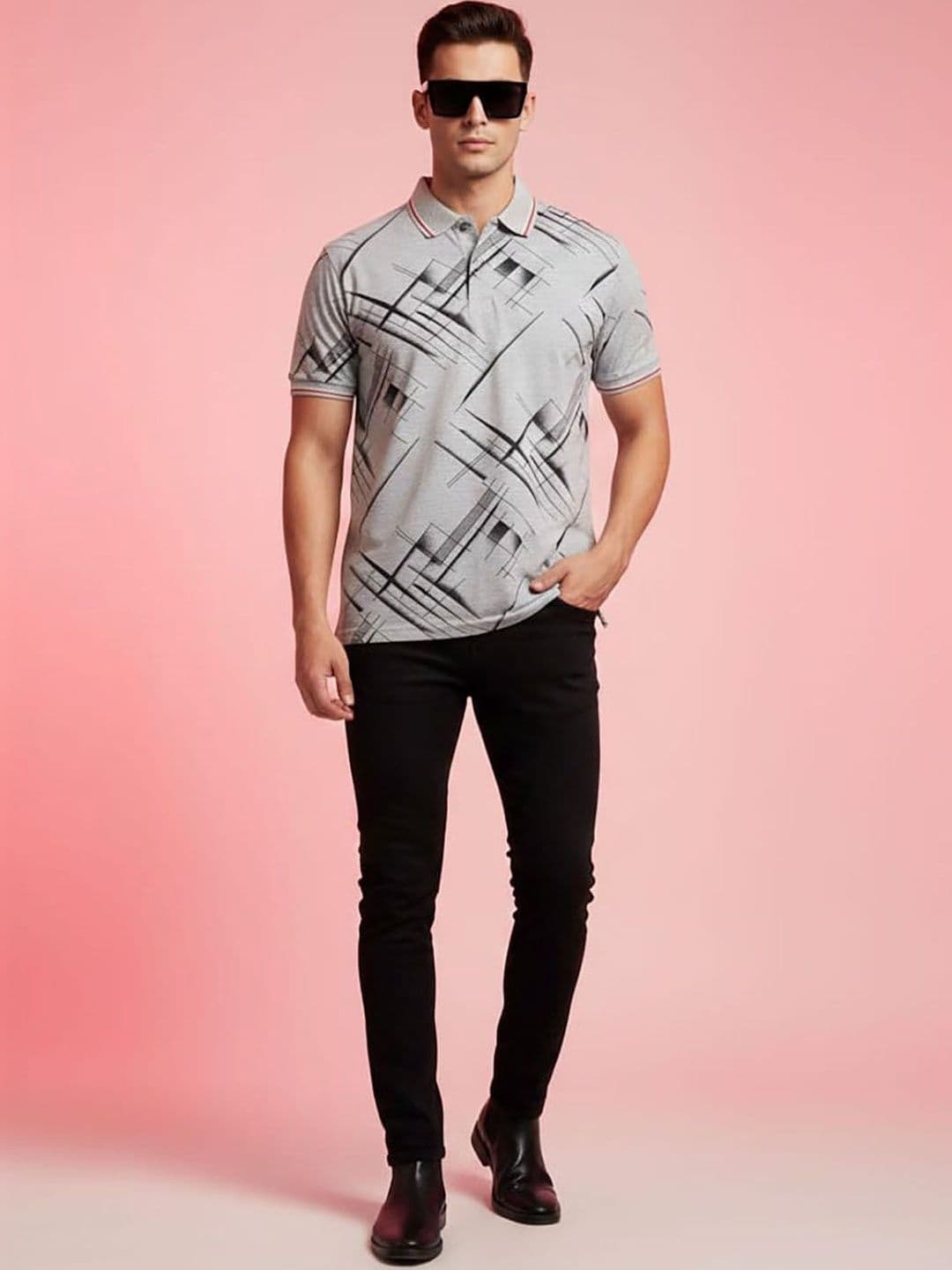 HERE&NOW Men Printed Polo Collar T-shirt - view 1